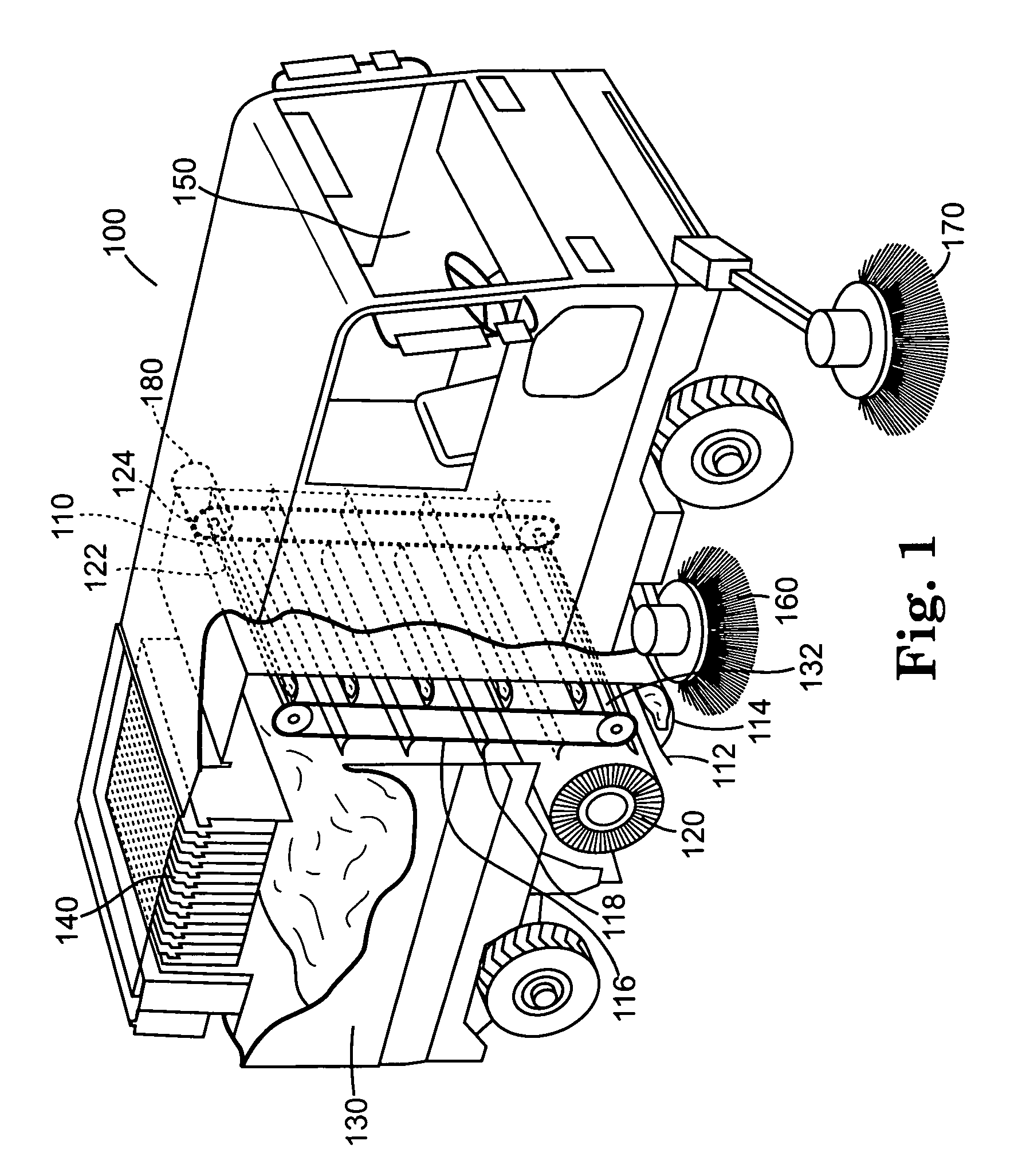 Chain driven conveyor having automatic tensioning street sweeping method and system