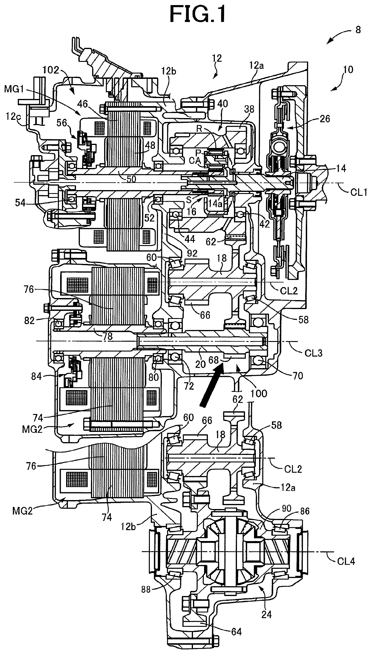Lubricating device for components within casing structure of vehicular power transmitting system