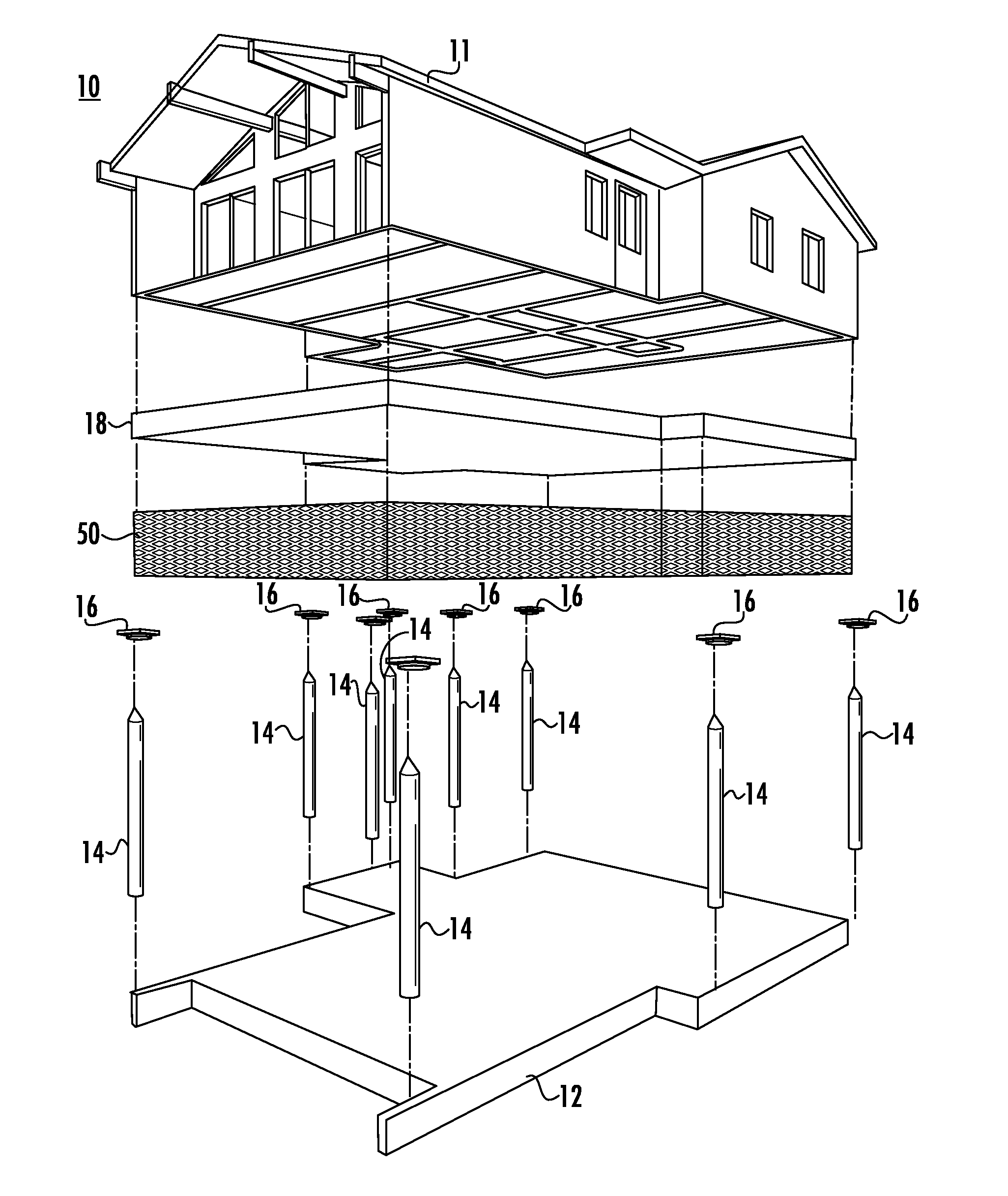 Method and system of raising an existing house in a flood or storm surge