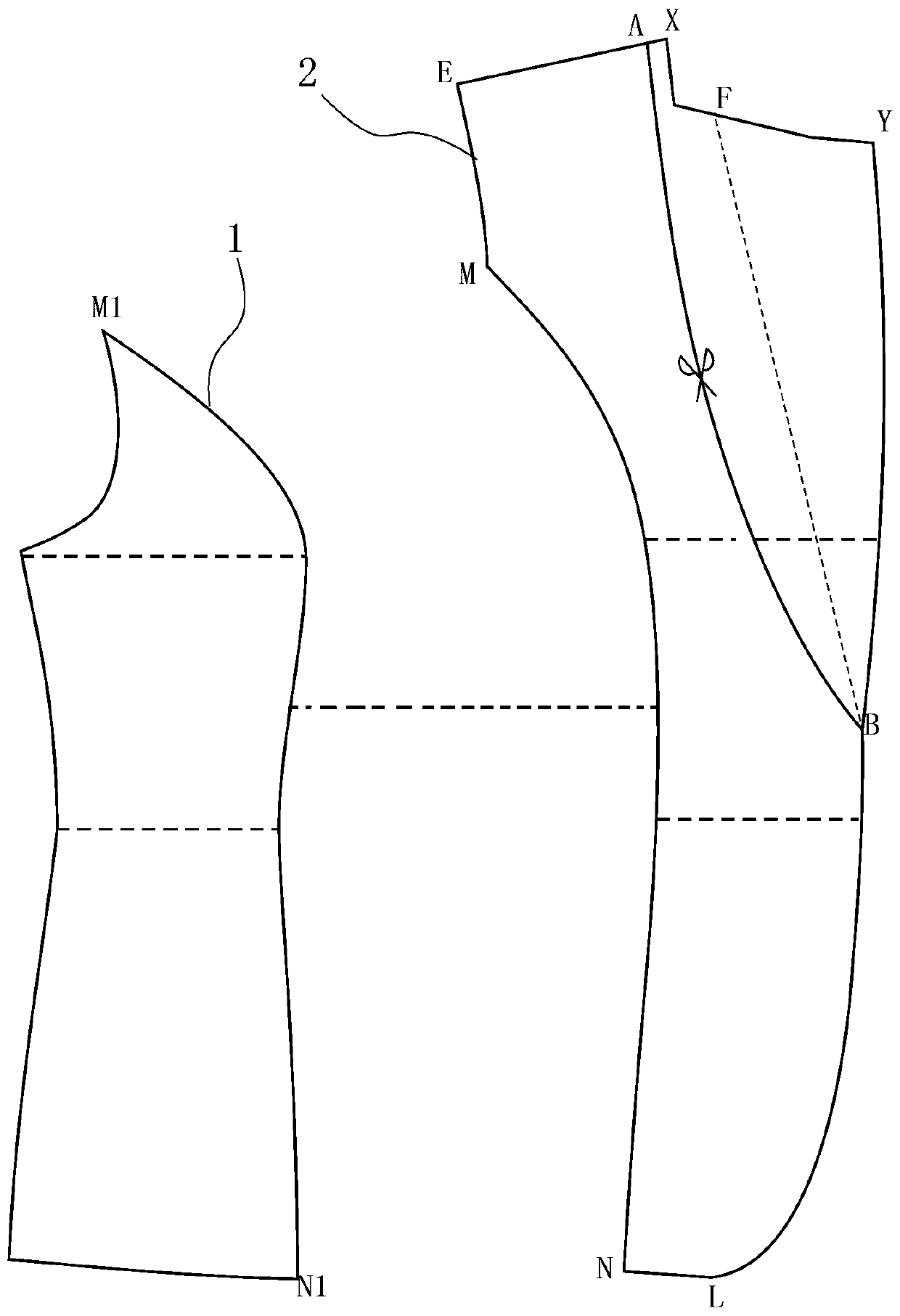 Pattern-making method of women's suit arc lapel fold line