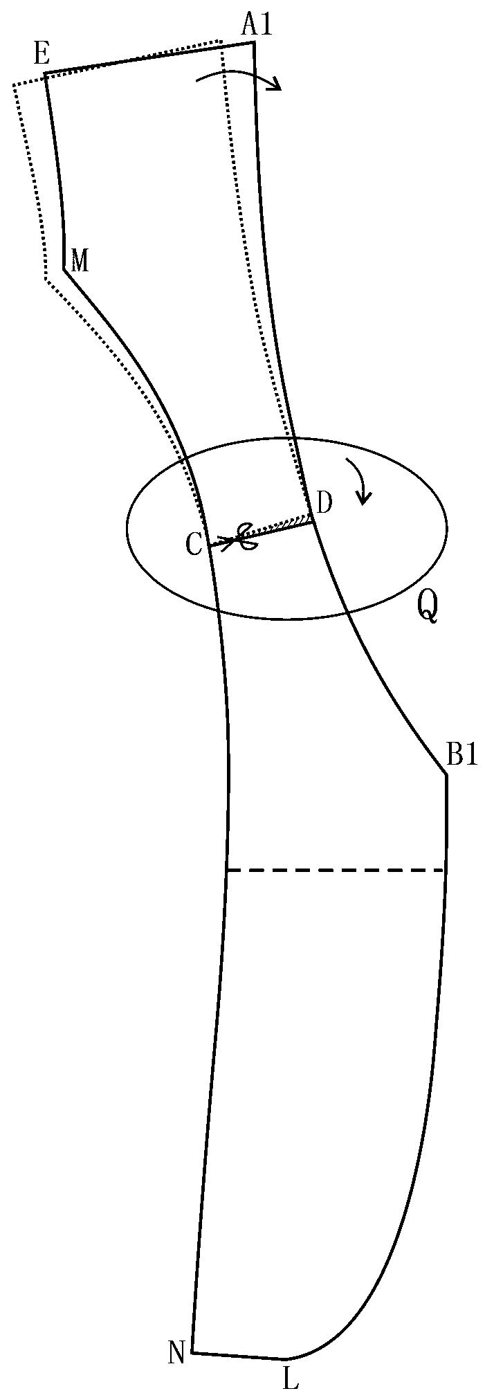 Pattern-making method of women's suit arc lapel fold line