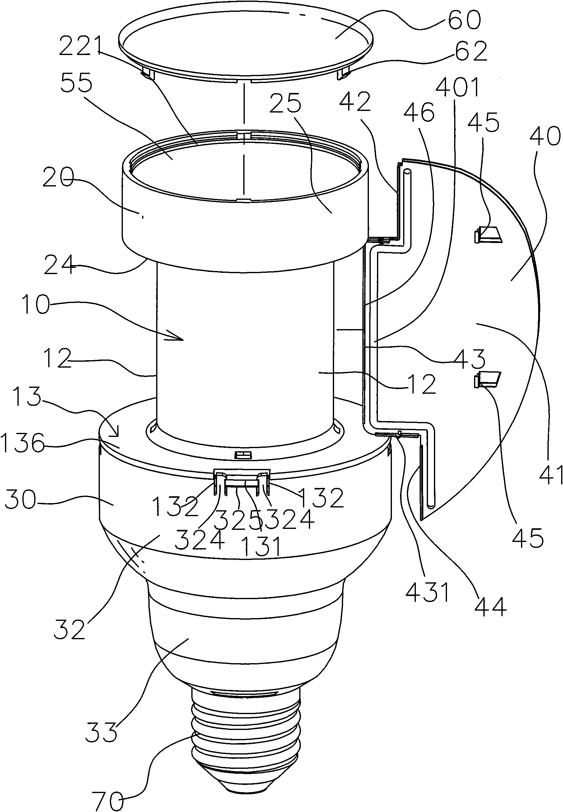 Connection device for LED lamp and radiating fins
