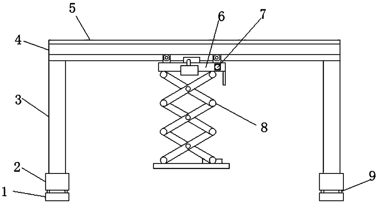Portal crane provided with hydraulic lifting platform and capable of realizing automatic dust collection