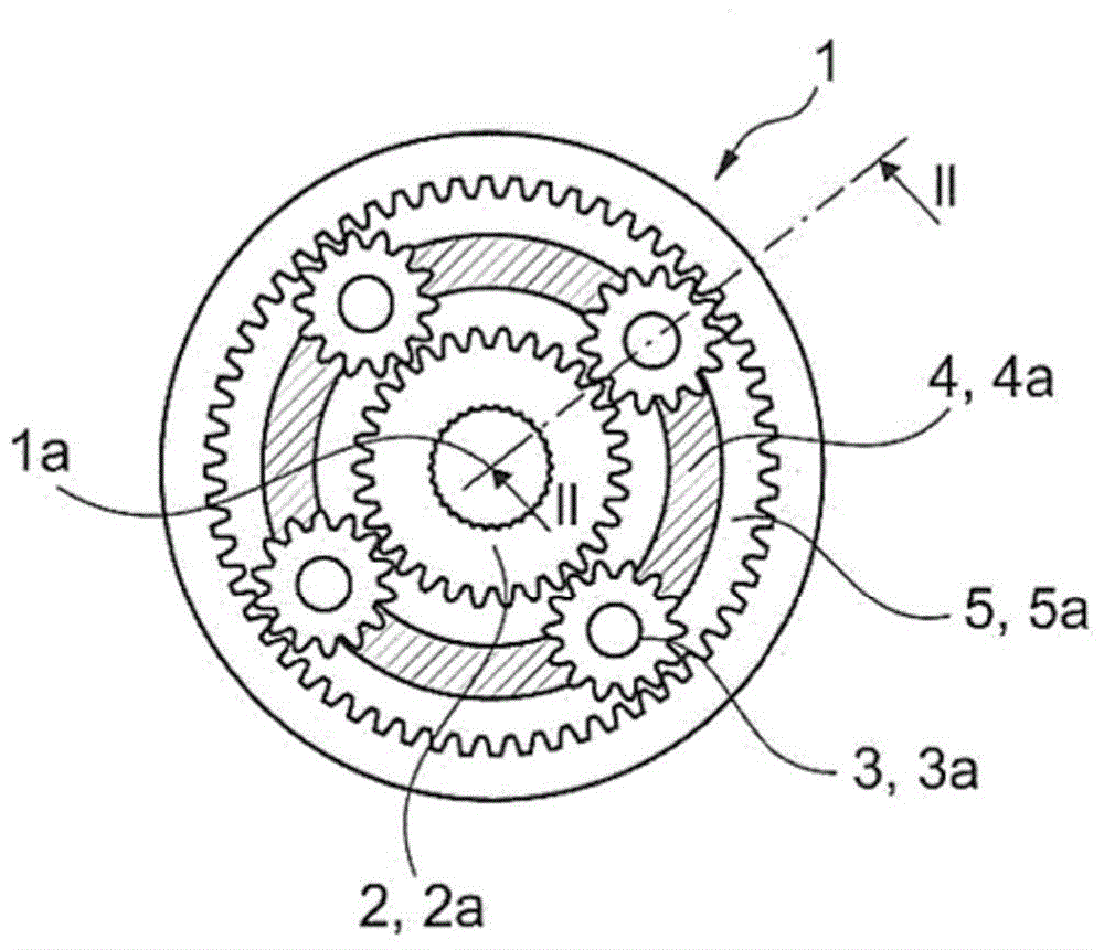 Device with elements which can be moved relative to one another, preferably a planetary drive