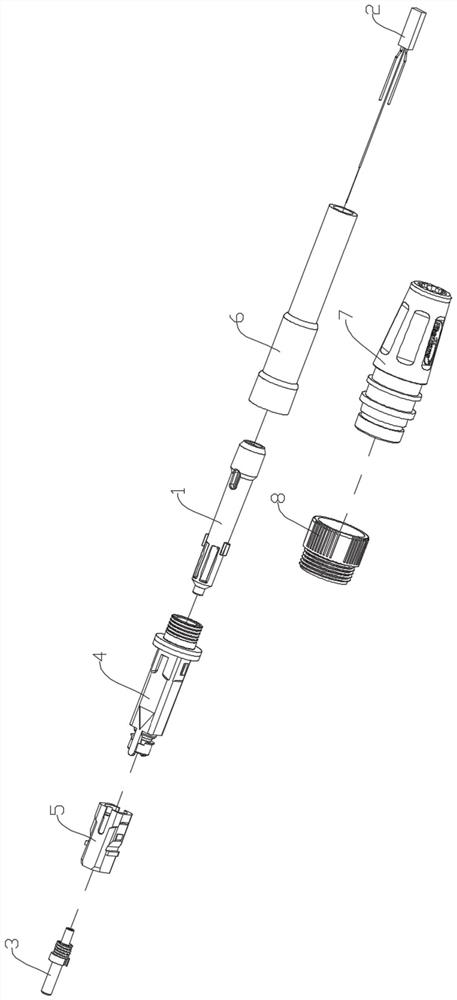 Prefabricated optical cable connector assembly, manufacturing method and tool