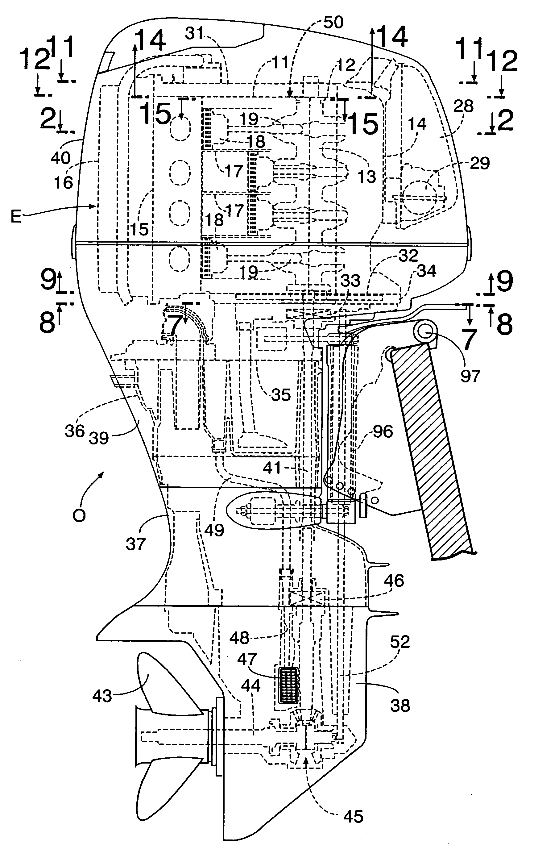 Vertical engine and outboard engine system