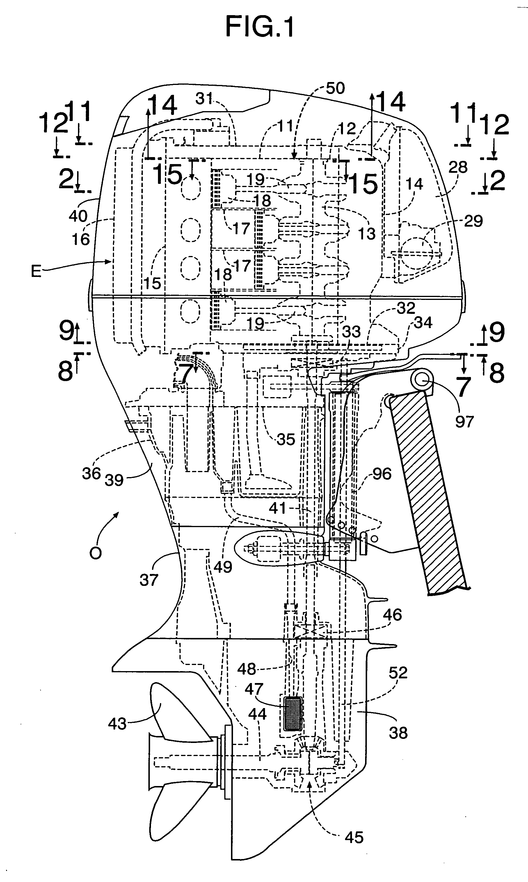 Vertical engine and outboard engine system