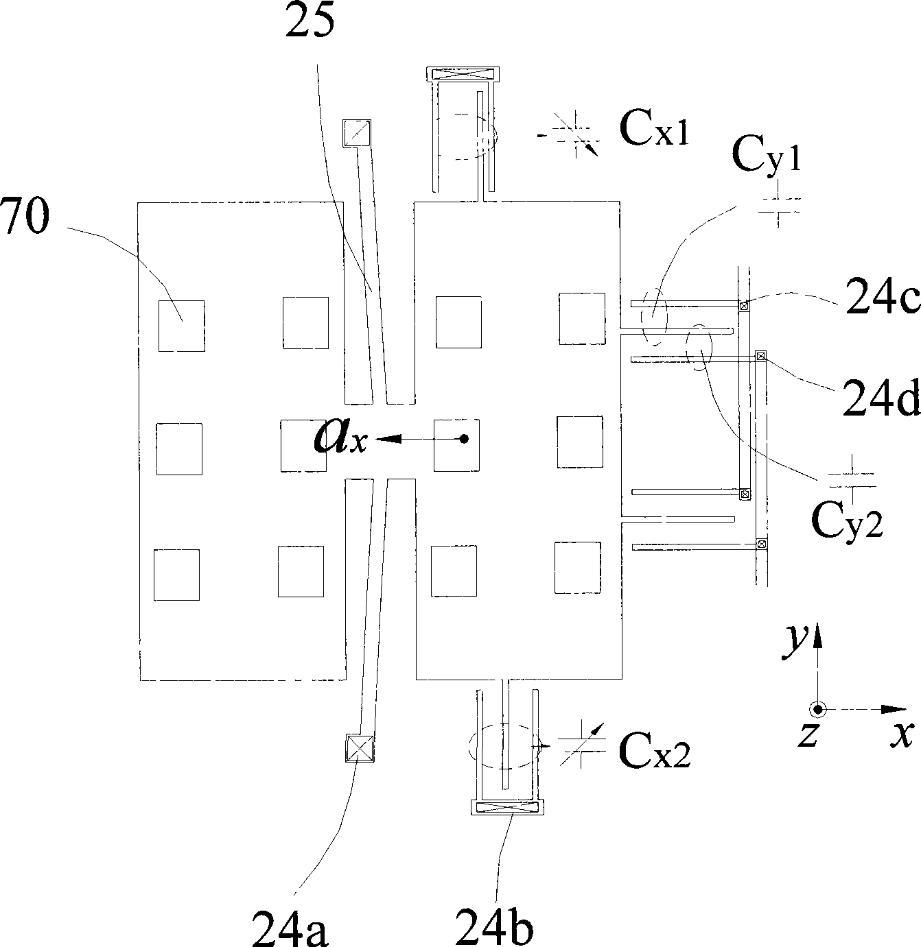 Capacitance single mass three-shaft acceleration transducer and preparation method