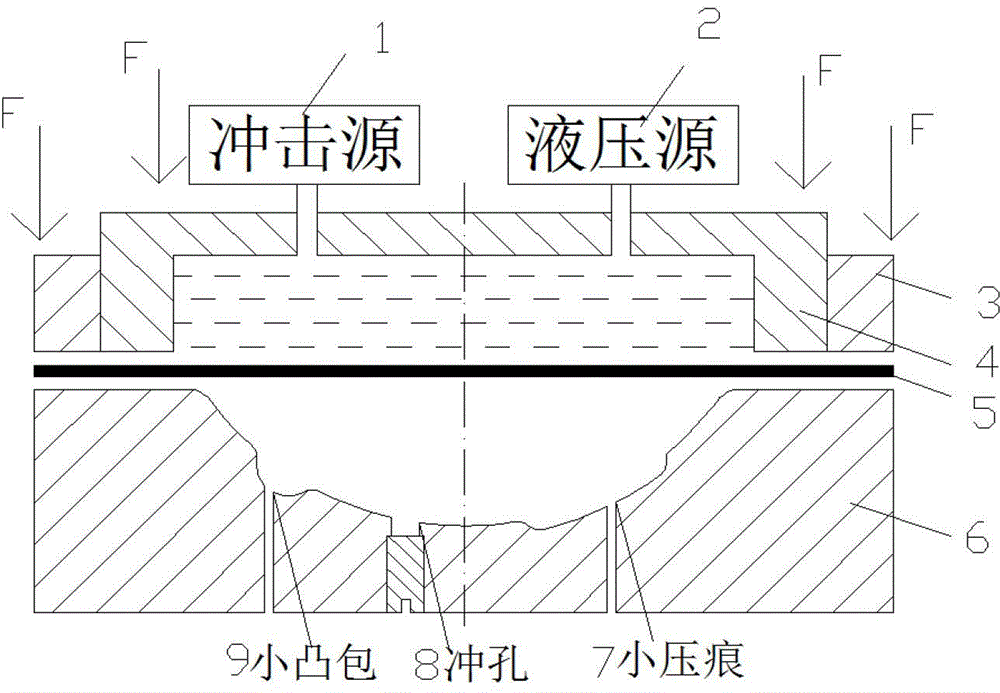 Shock hydraulic composite forming process for small feature part of complex part