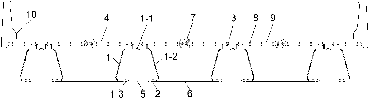 Inverted cold-bent U-shaped steel composite beam bridge connected through lacing bars and construction method