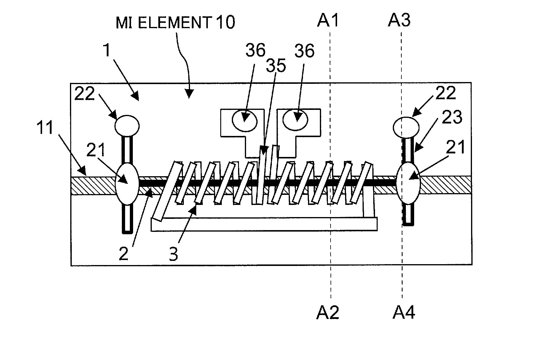 Magneto-impedance sensor element with electromagnetic coil and magneto-impedance sensor with electromagnetic coil