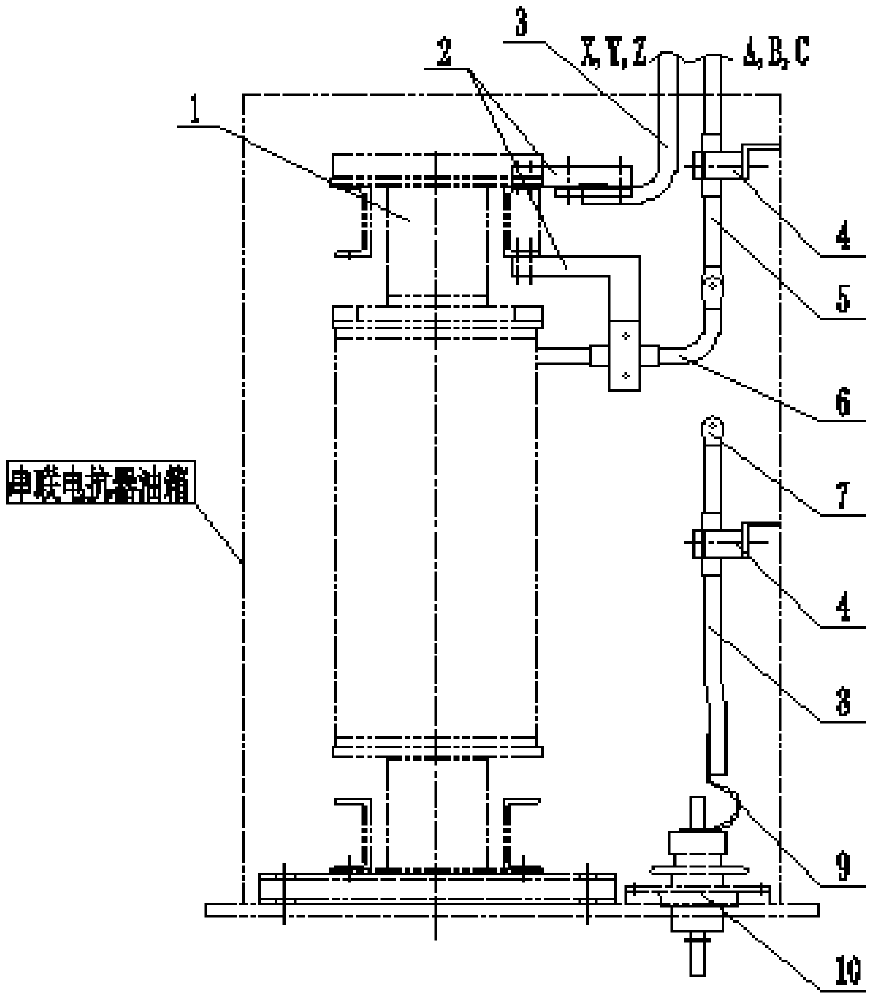 Lead wire device of an oil-immersed series reactor