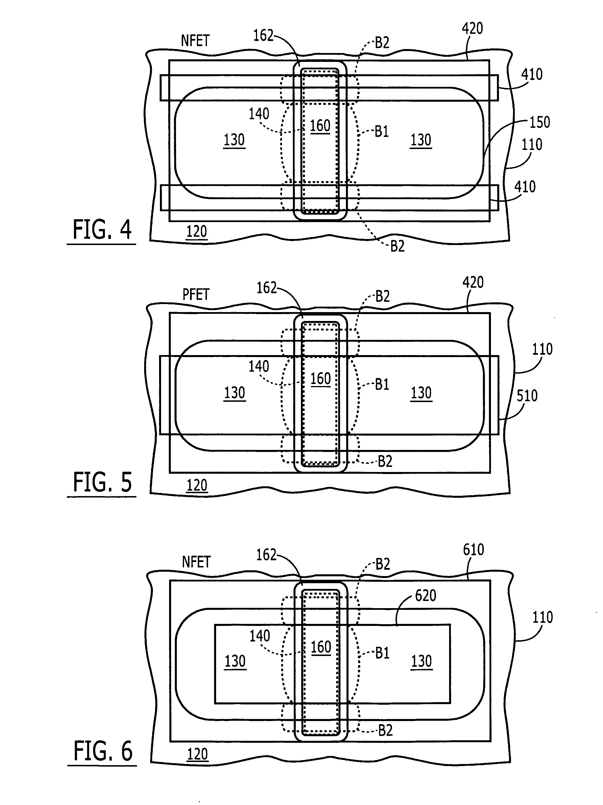Differential mechanical stress-producing regions for integrated circuit field effect transistors