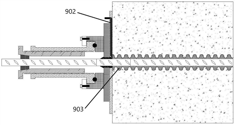 Threaded steel bar tensioning and anchoring device and construction method thereof