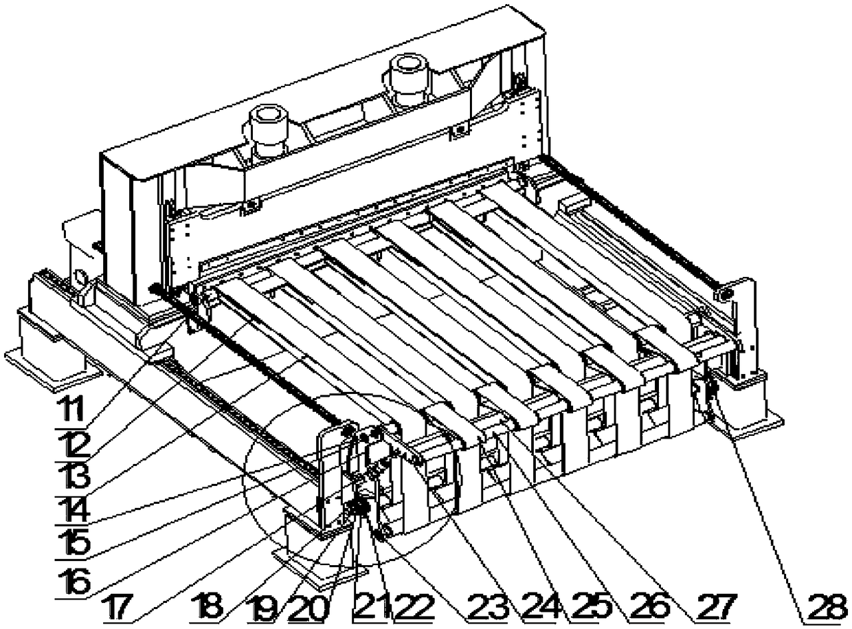 A tracking shearing machine for transverse shearing of plates