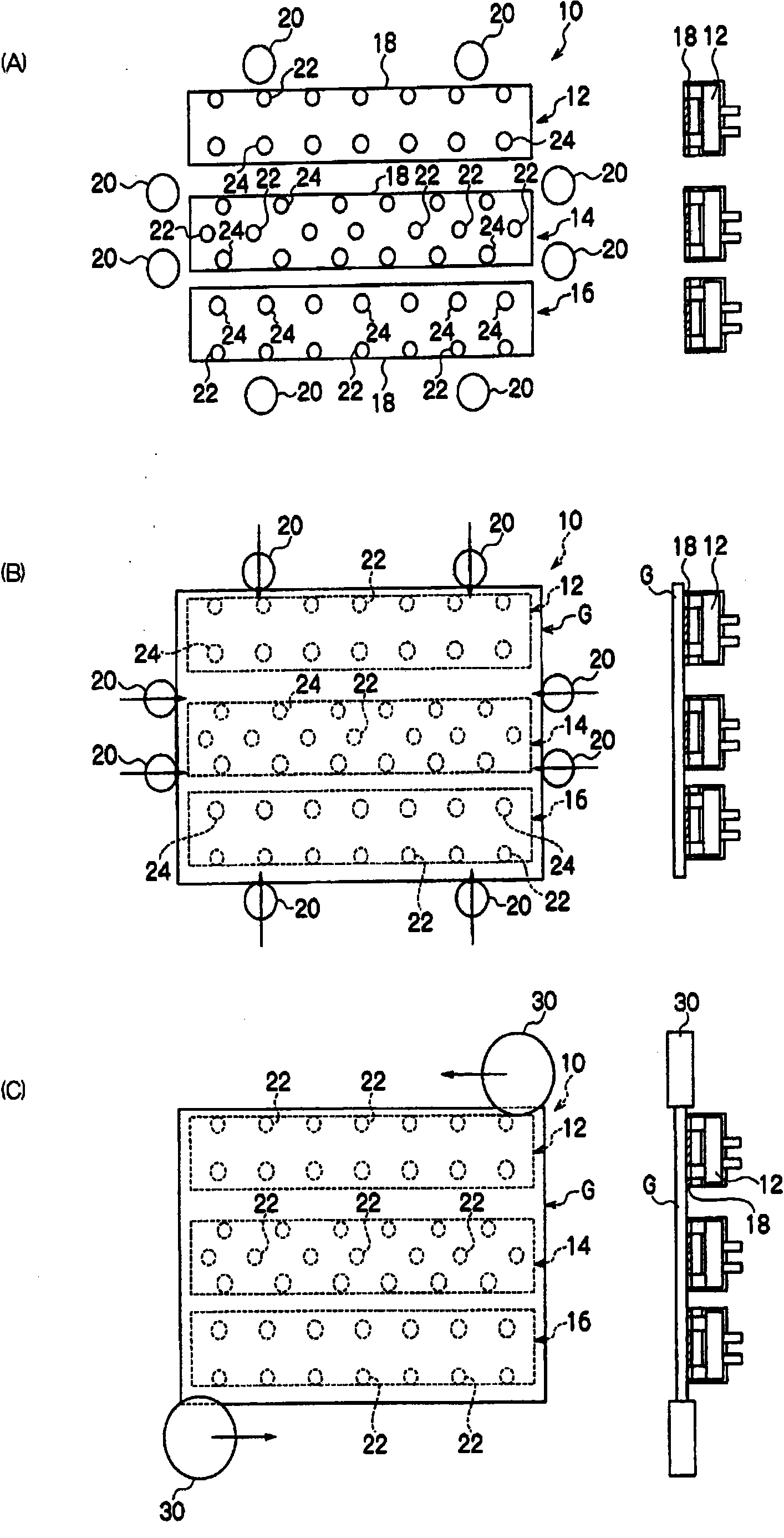 Glass substrate suction table, and method for processing of glass substrate