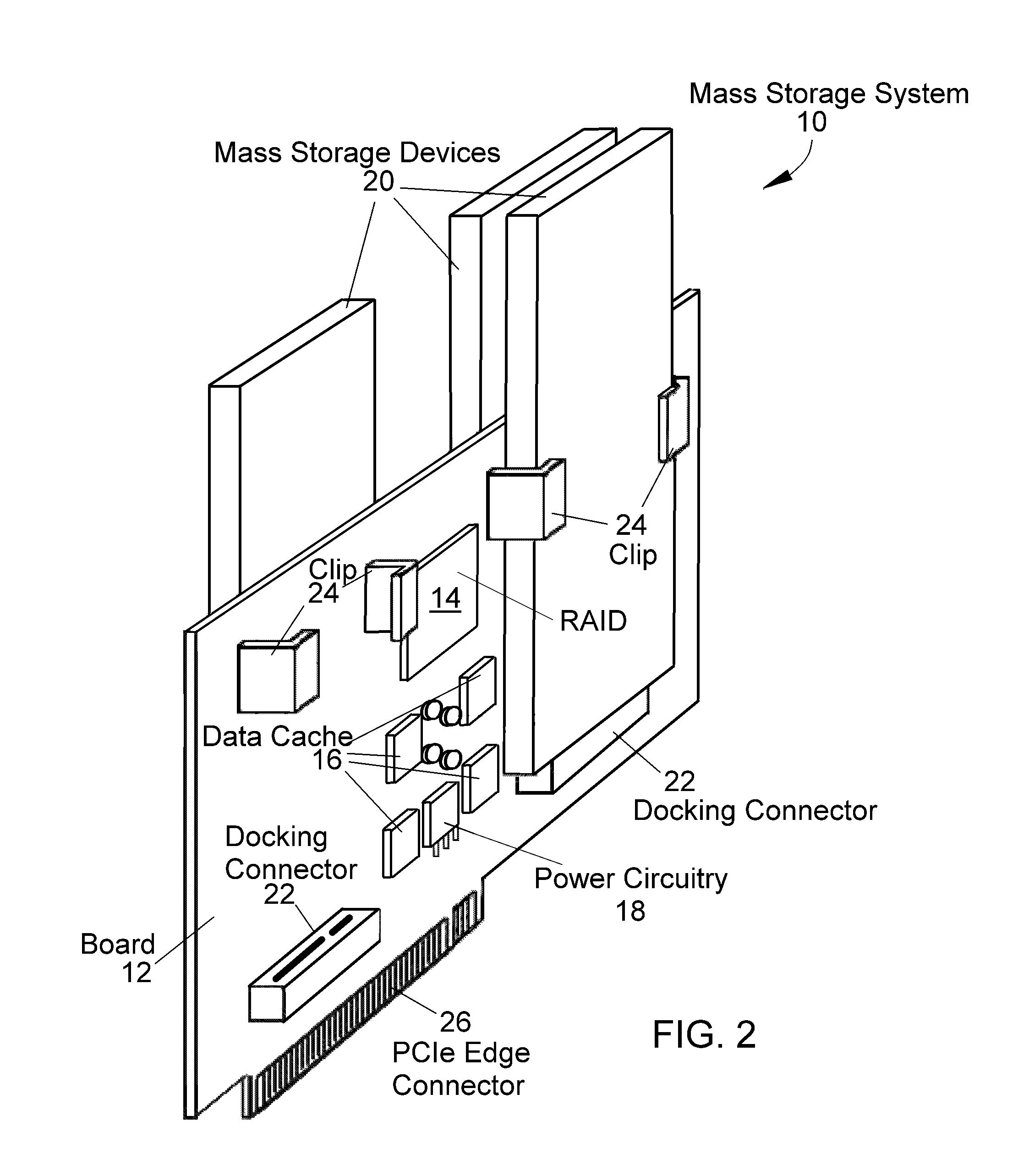 Mass storage system and method of using hard disk, solid-state media, PCIe edge connector, and raid controller