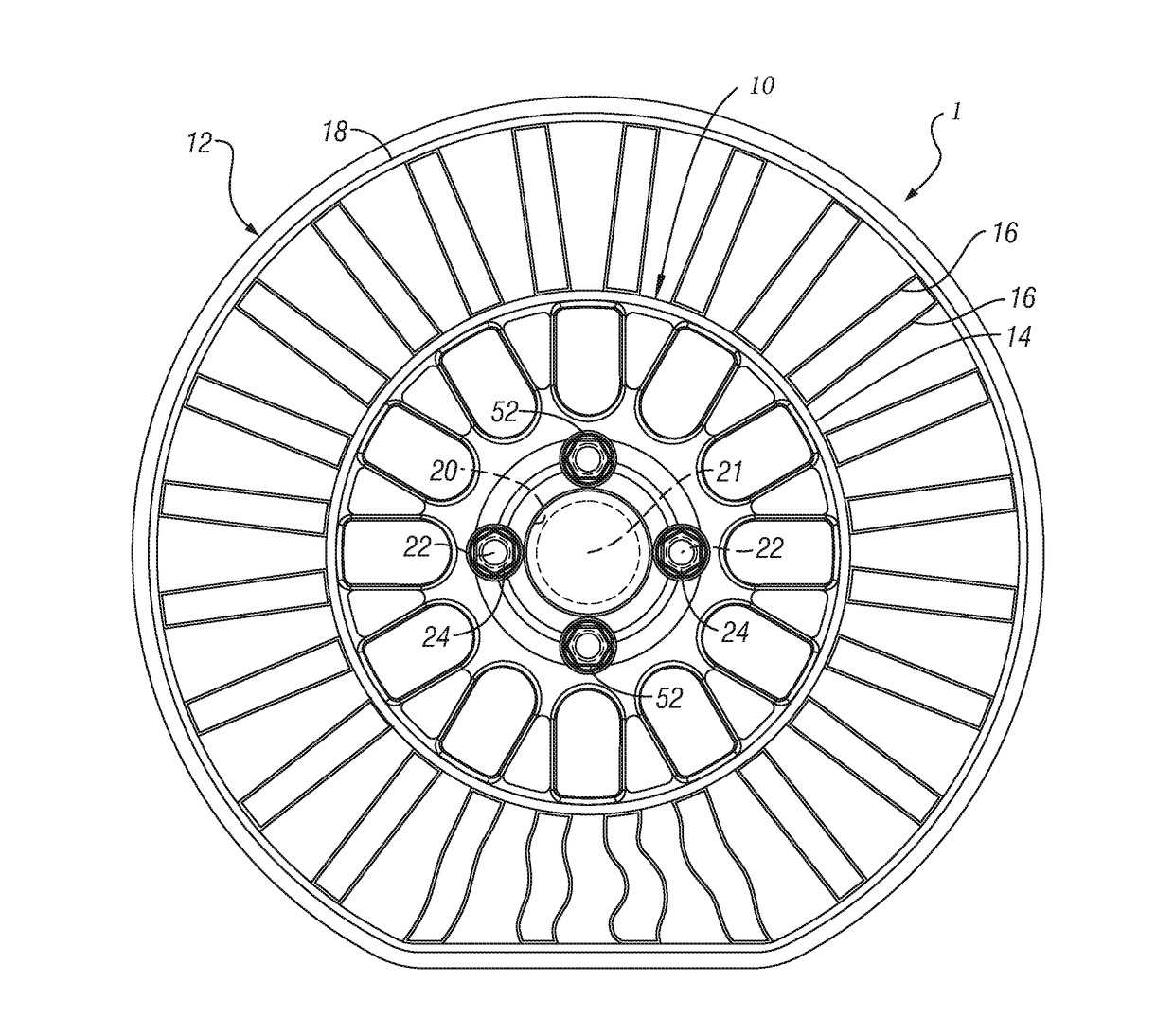 Thermoplastic wheel hub and non-pneumatic tire