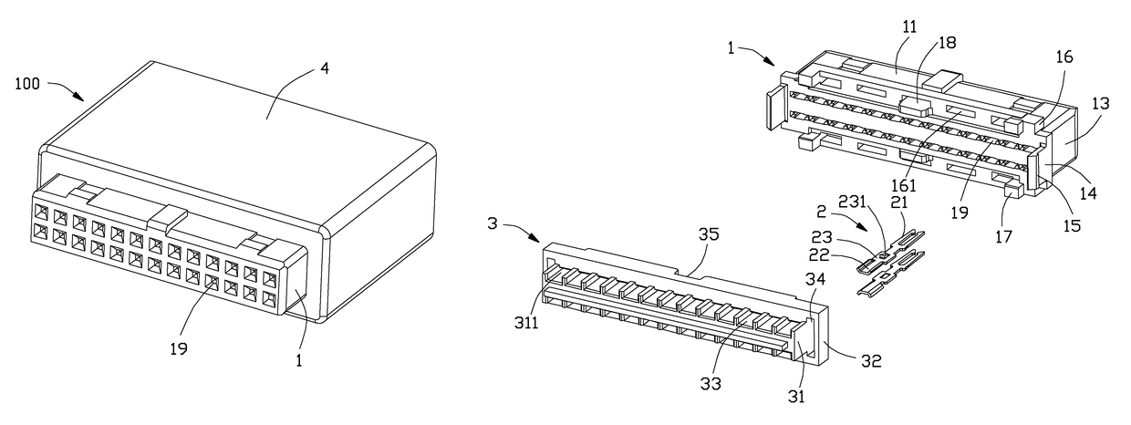 Insulative housing of a cable connector assembly having a one piece structure latch