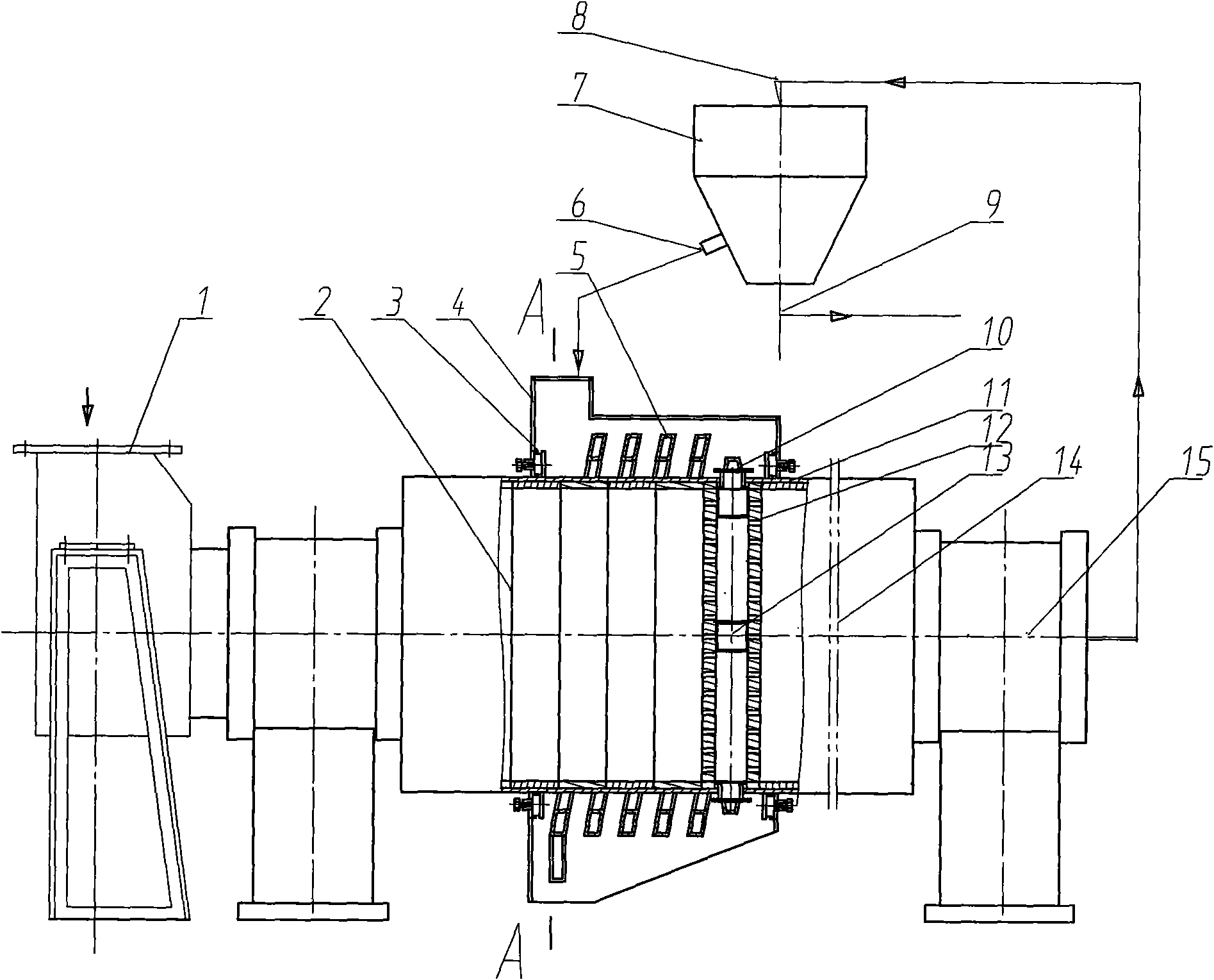 Enter-type closed-circuit grinding system in returning powder