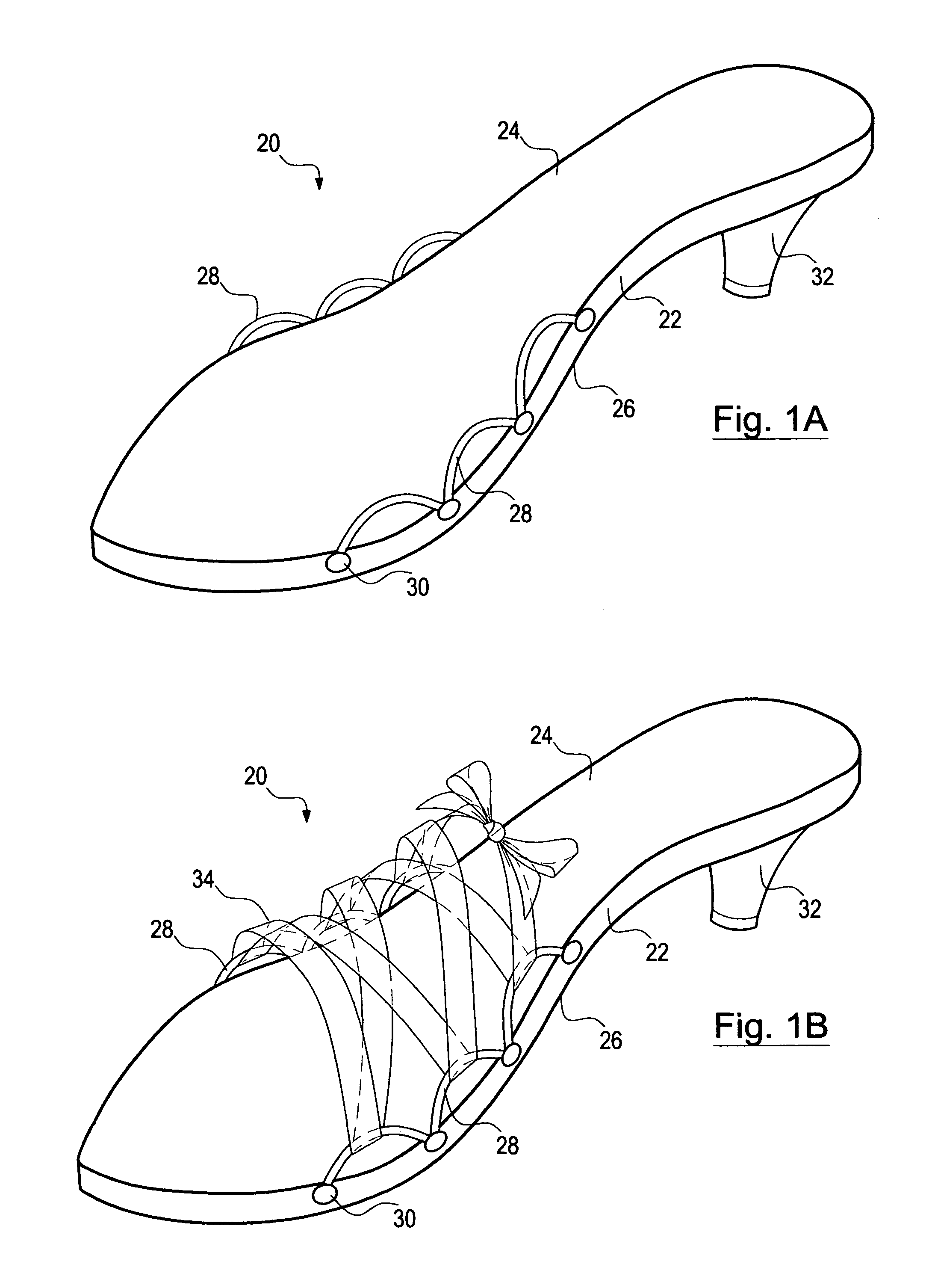 Shoe with elastic bindings to receive interchangeable straps