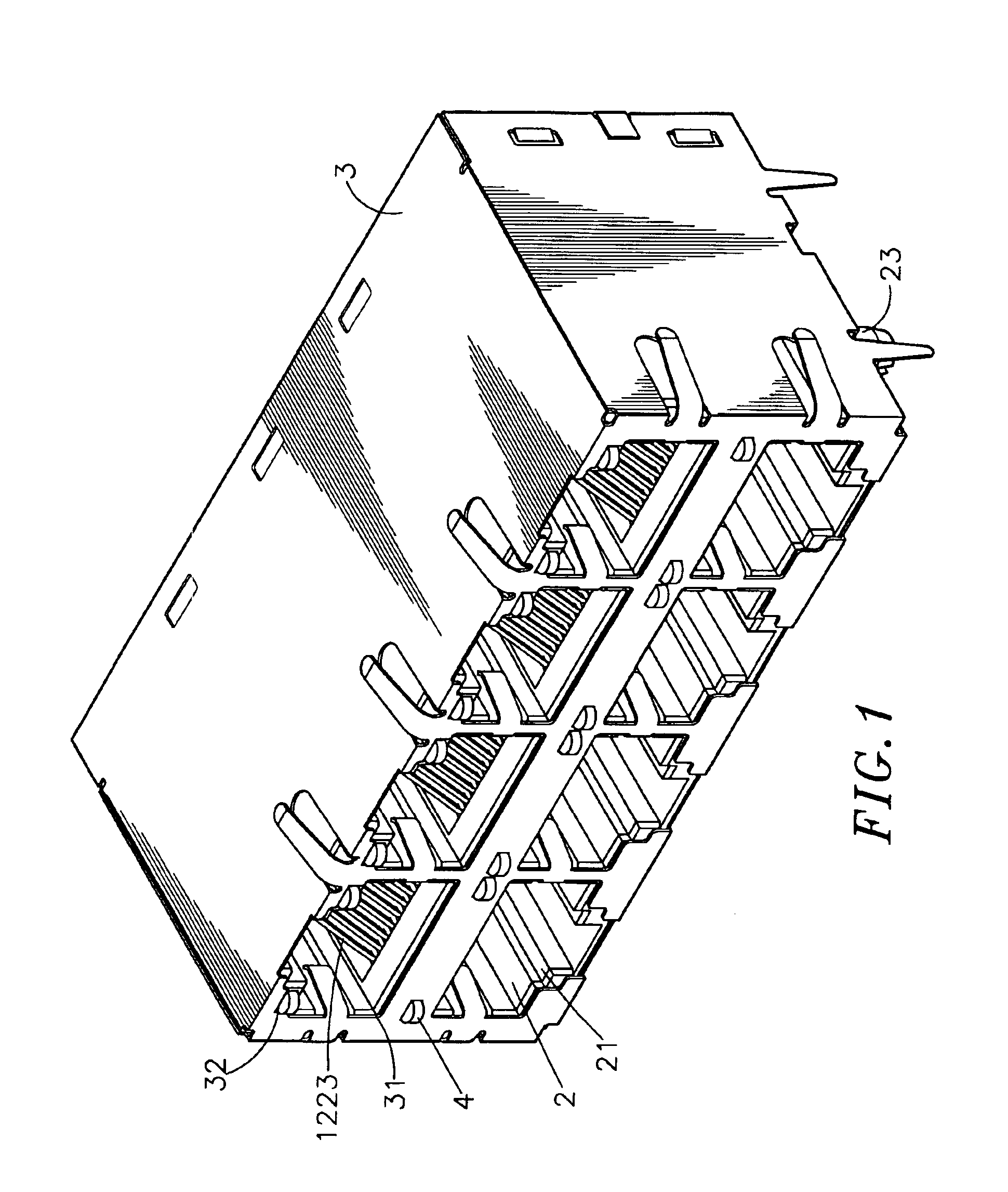 Stacked multi port connector with light-emitting element