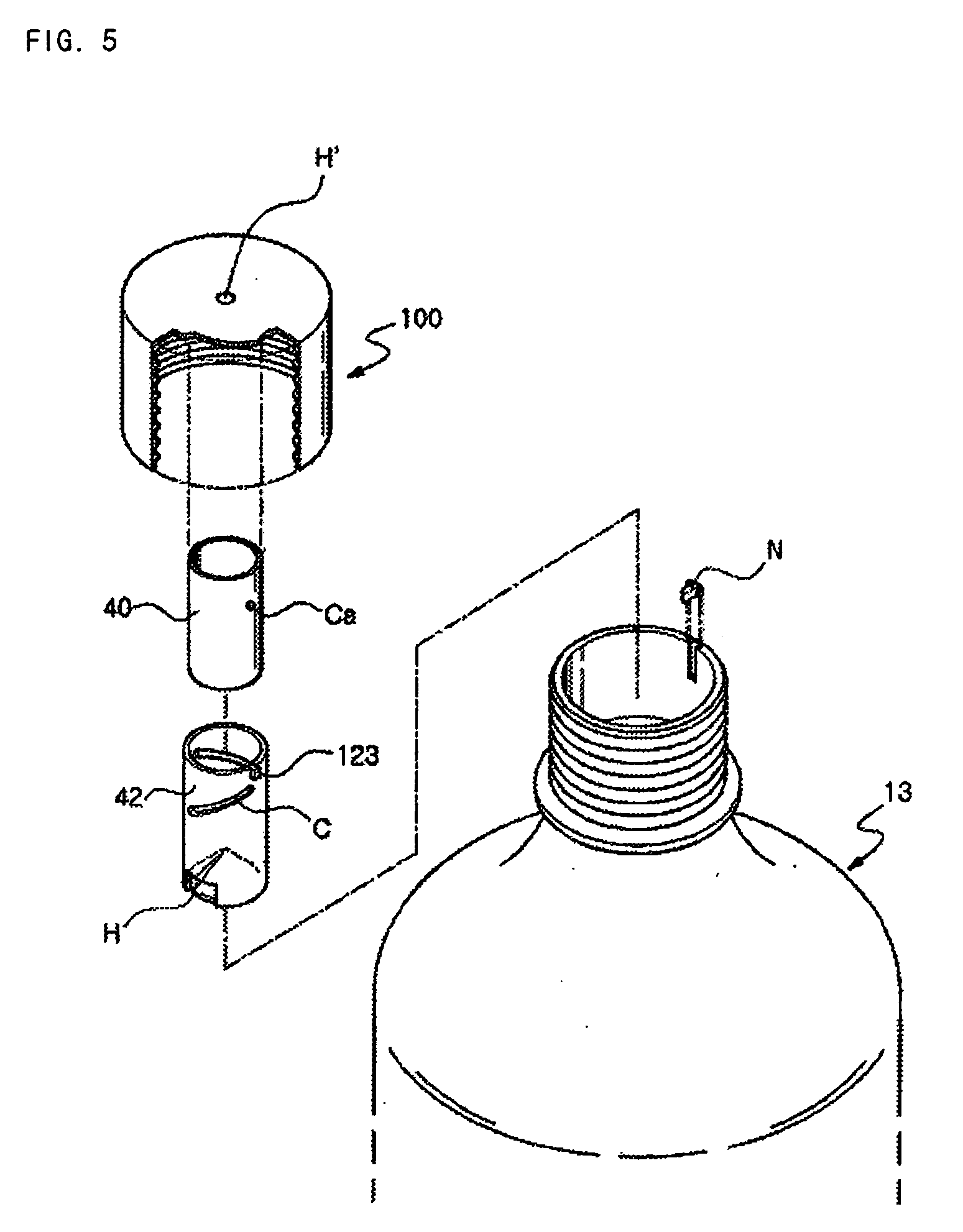 Cap device for mixing different kinds of substances separately kept therein within a container