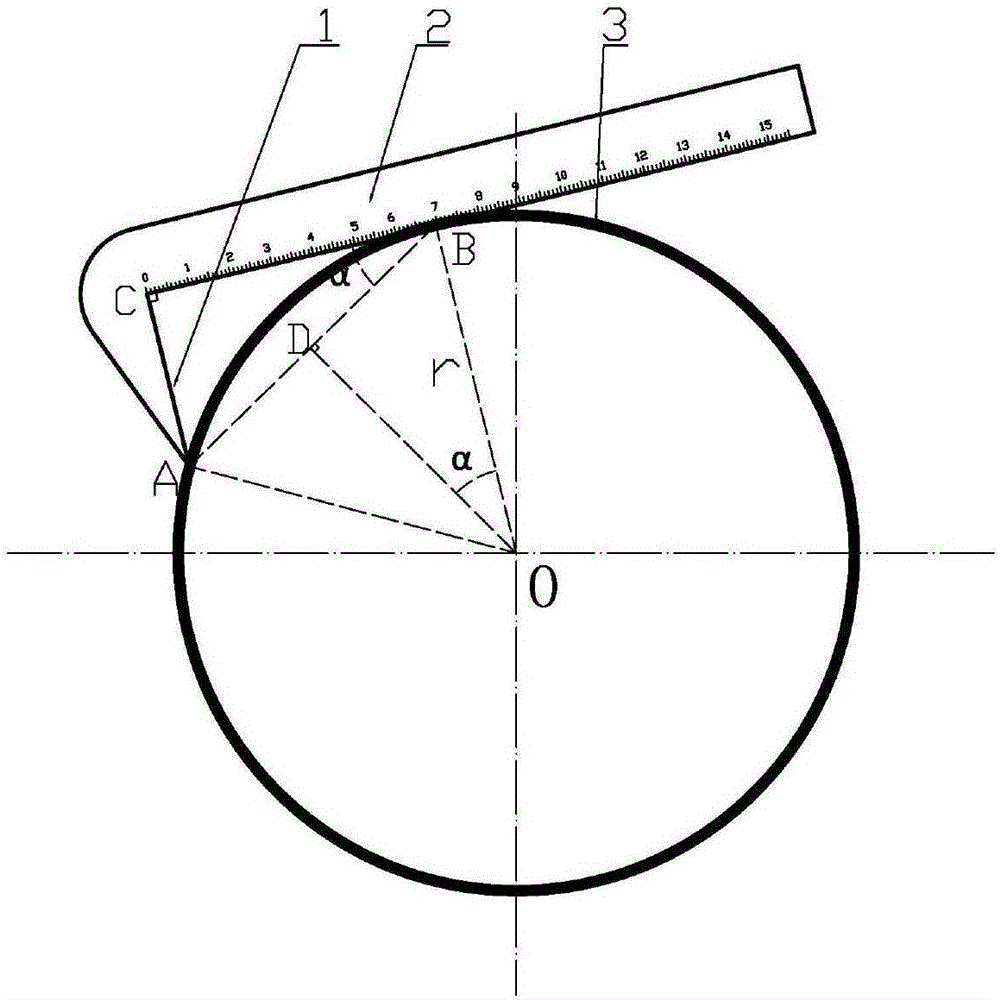 Right-angle ruler for measuring the radius of curvature of outer circle and its measuring method