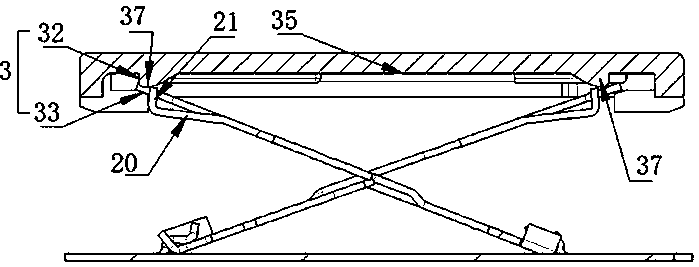 A key switch device supported by sheet metal scissor feet with elastic hook limit structure