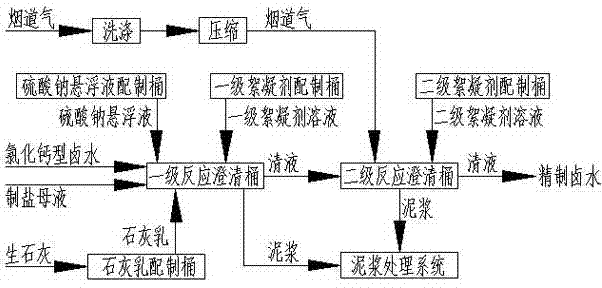 Lime-sodium sulfate-carbon dioxide method used for purifying calcium chloride type bittern