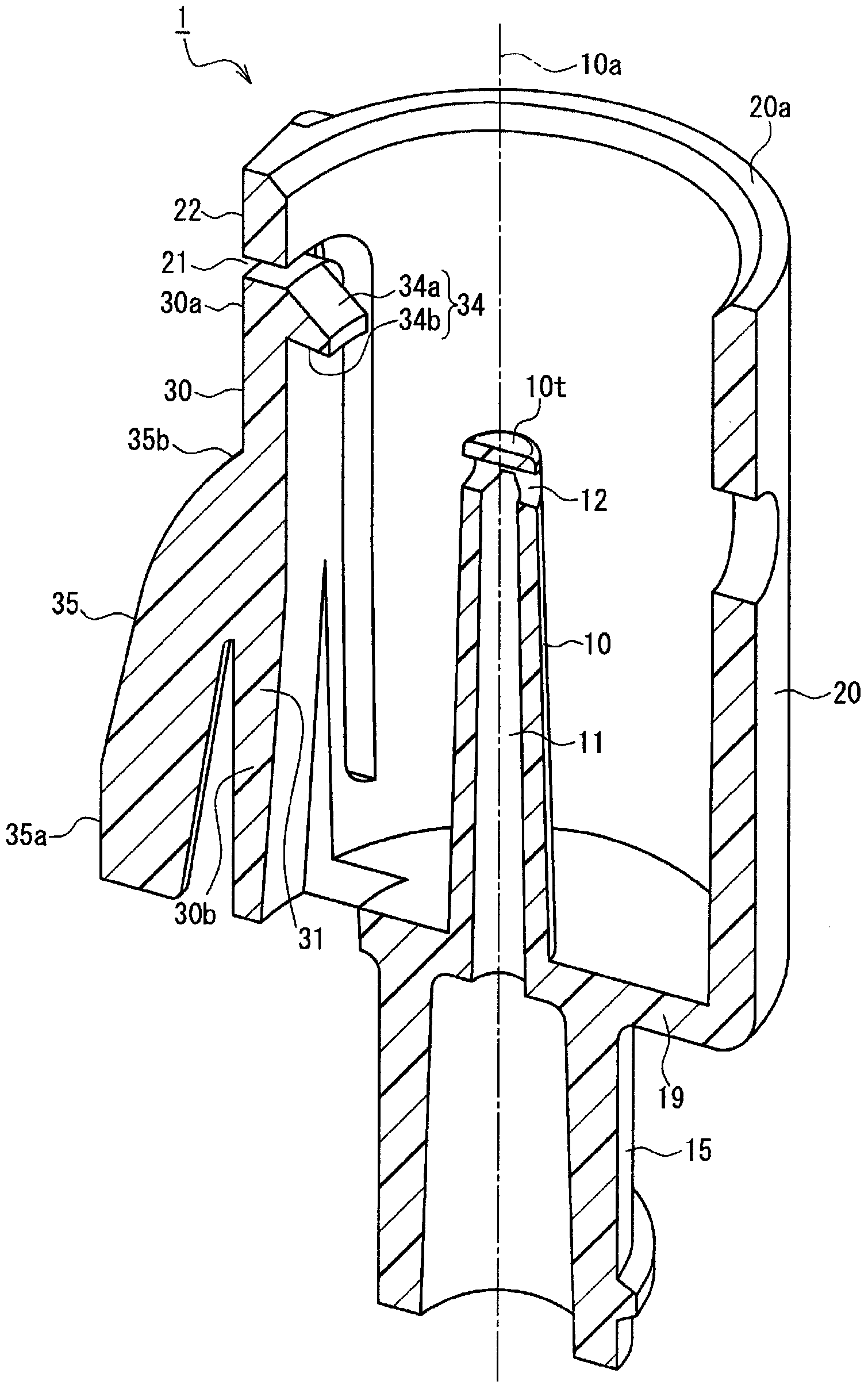 Male connector equipped with lock mechanism