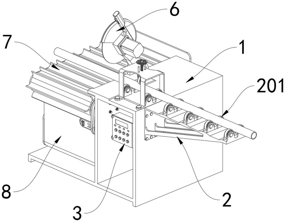 A pipe cutting device that can prevent the cutting parts from falling and automatically collect