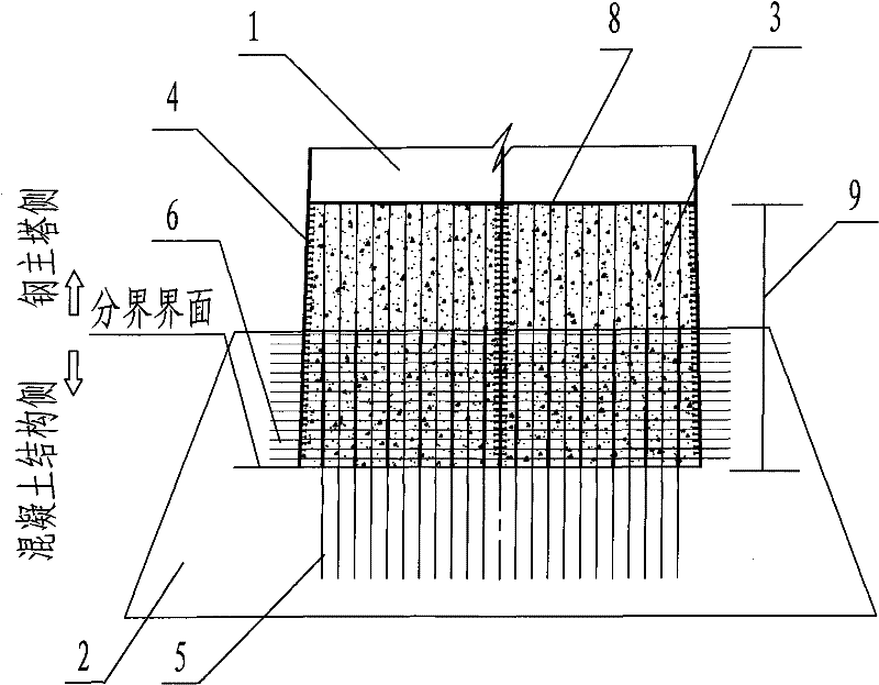 Steel-concrete combination section structure of steel main tower or steel main arch