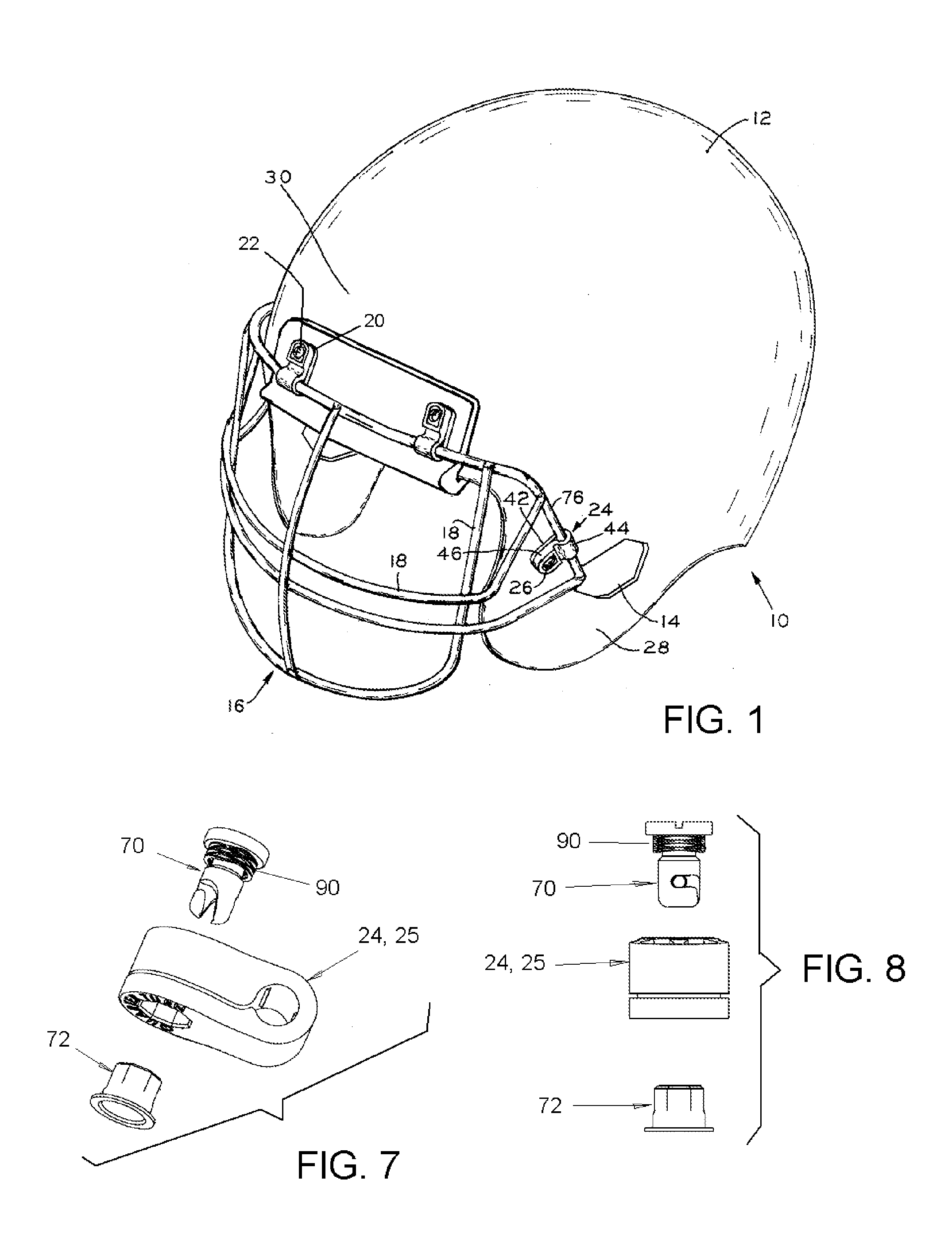 Helmet with partial turn faceguard mounting