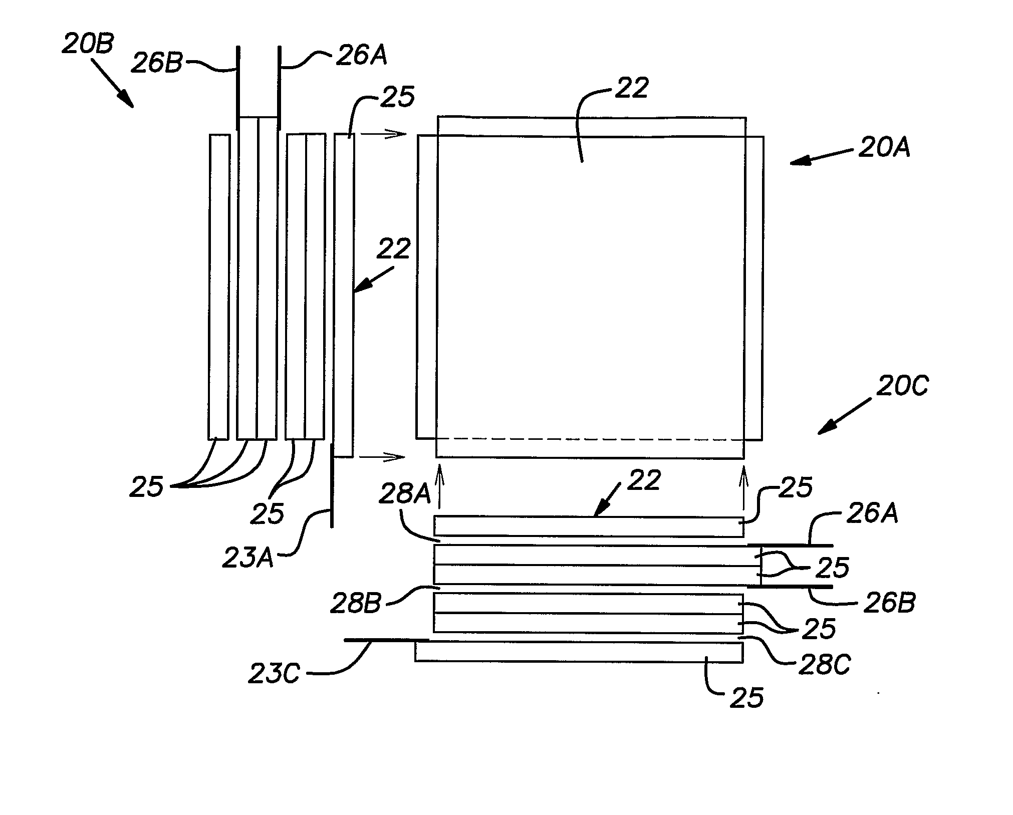 Stacked display with shared electrode addressing