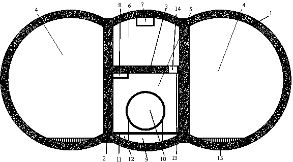 Merge storage type deep tunnel constructed by three-circle overlapping shield machine