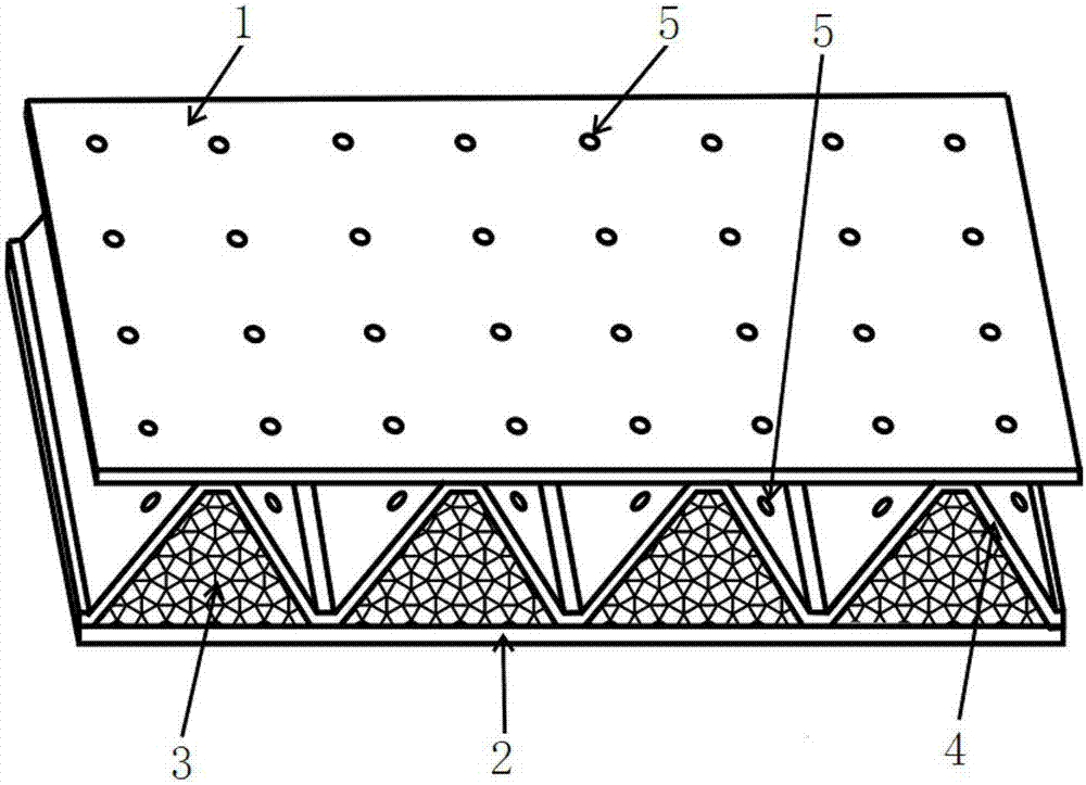 Porous material-pored corrugated compound light multifunctional sandwich panel and preparation method