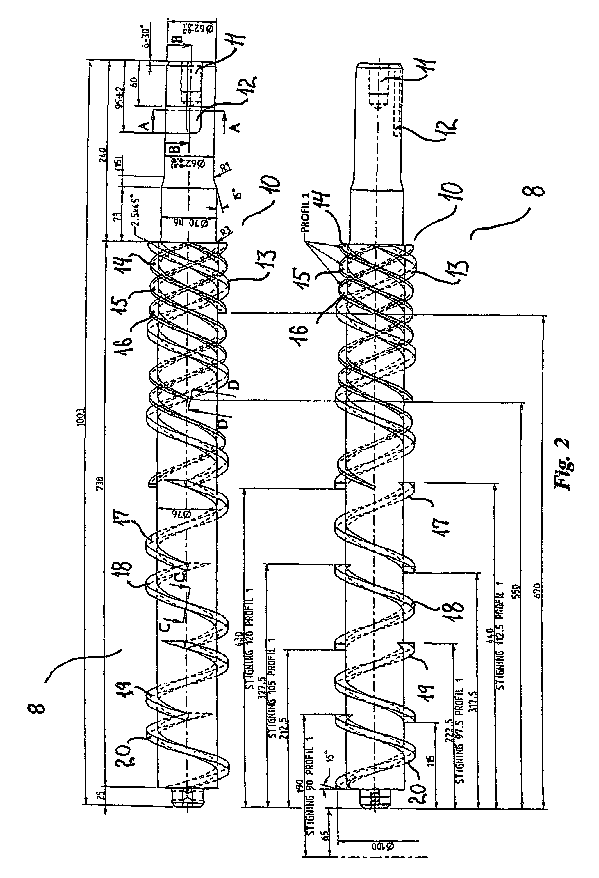 Conveyor screw for use as surface scraper in cooling and freezing units