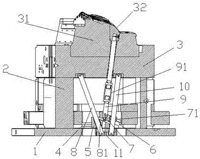 A multi-bar linkage inclined top mold