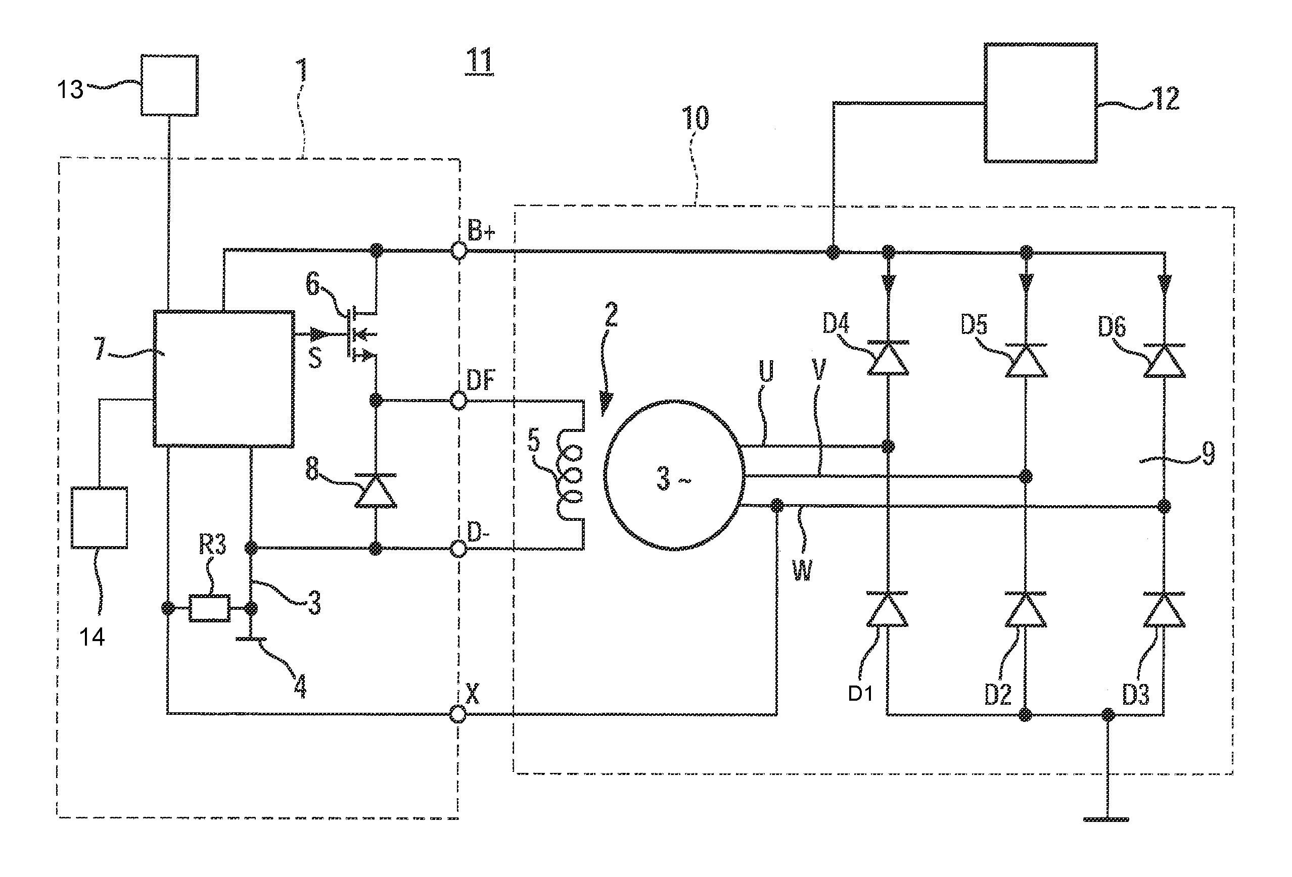 Method and device to compensate for a dip in the output voltage of a motor-vehicle alternator