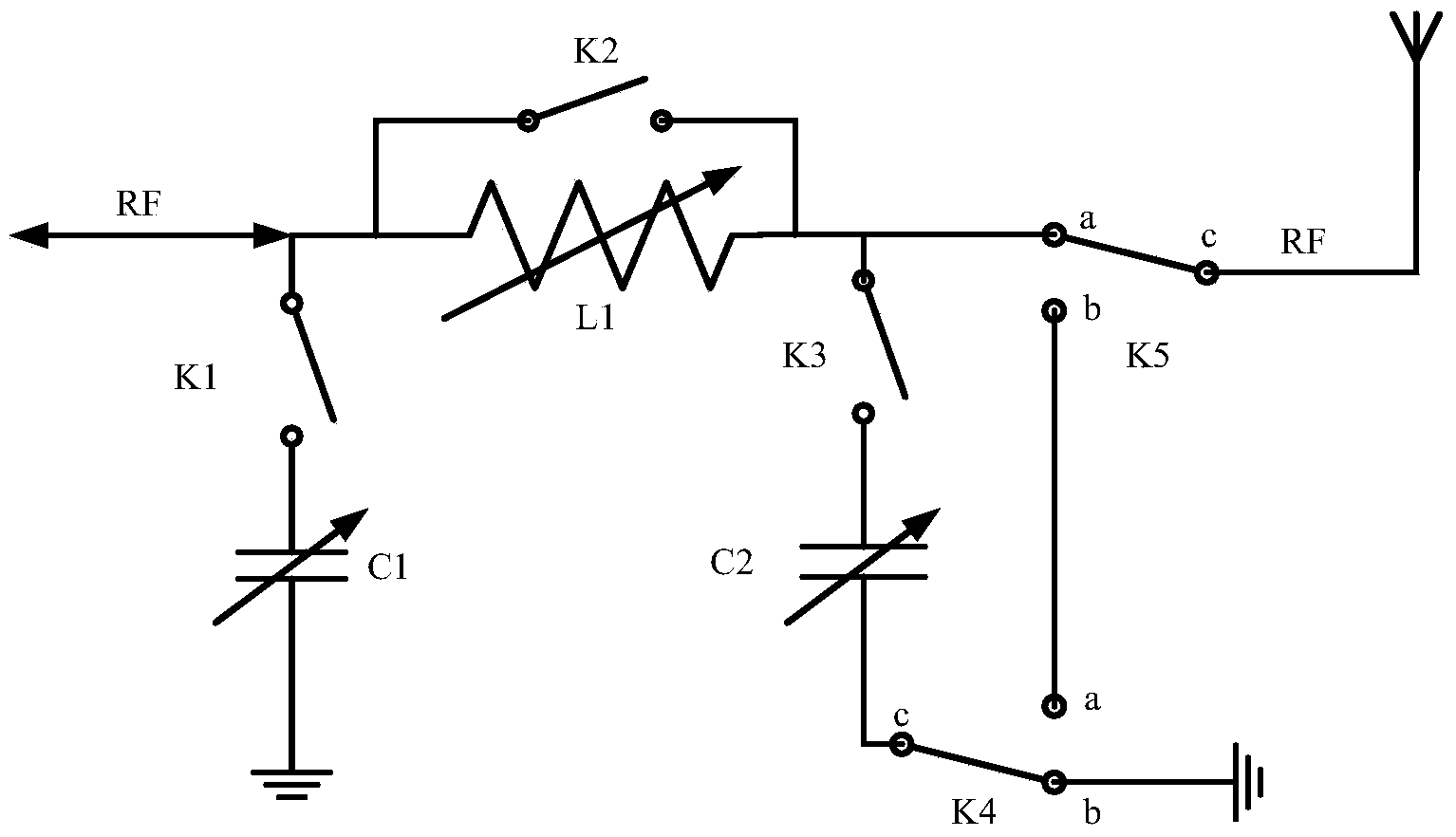 Variable shortwave antenna tuner matching network structure circuit