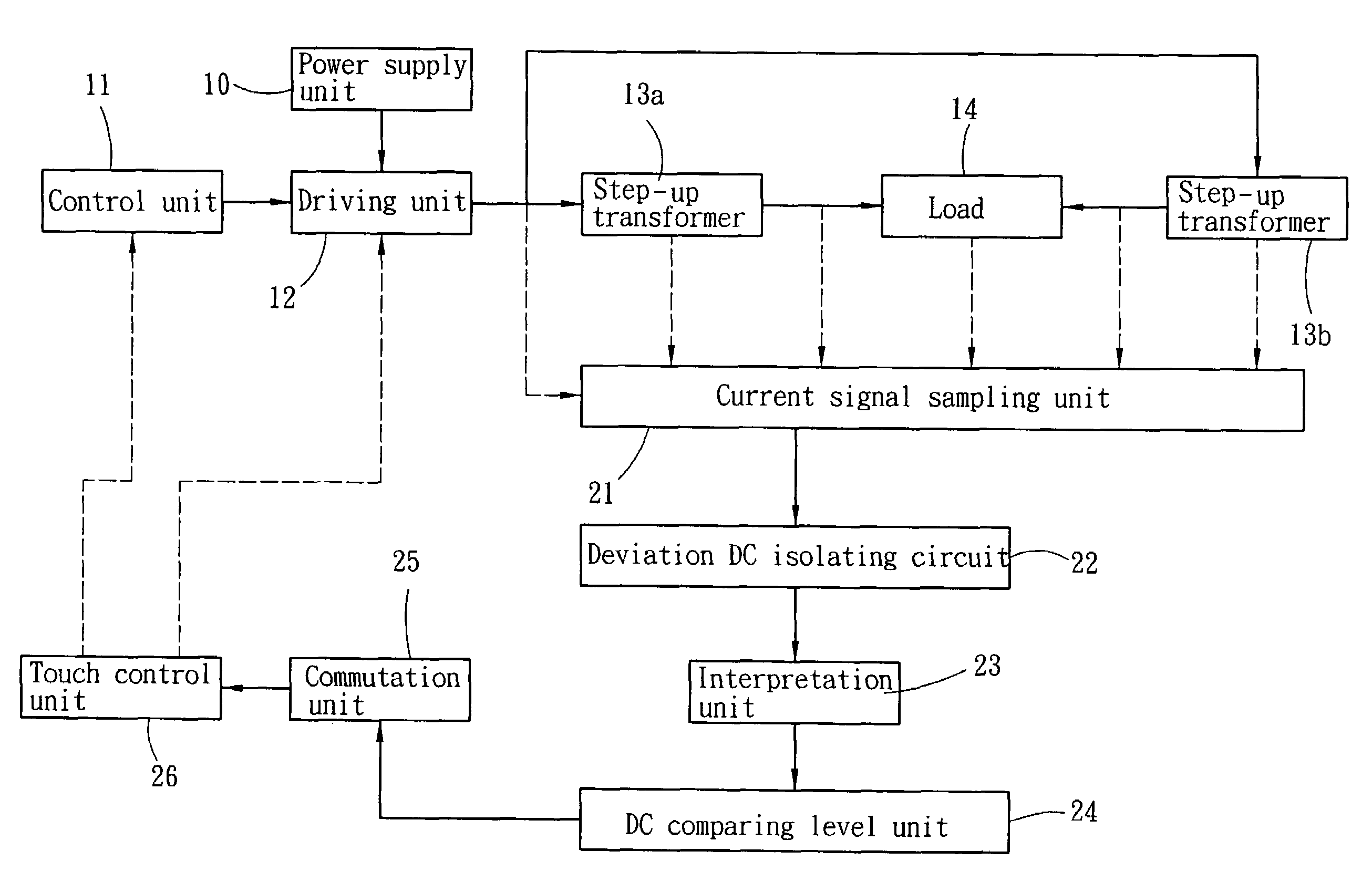 Arc discharge protection apparatus operating in current detection mode