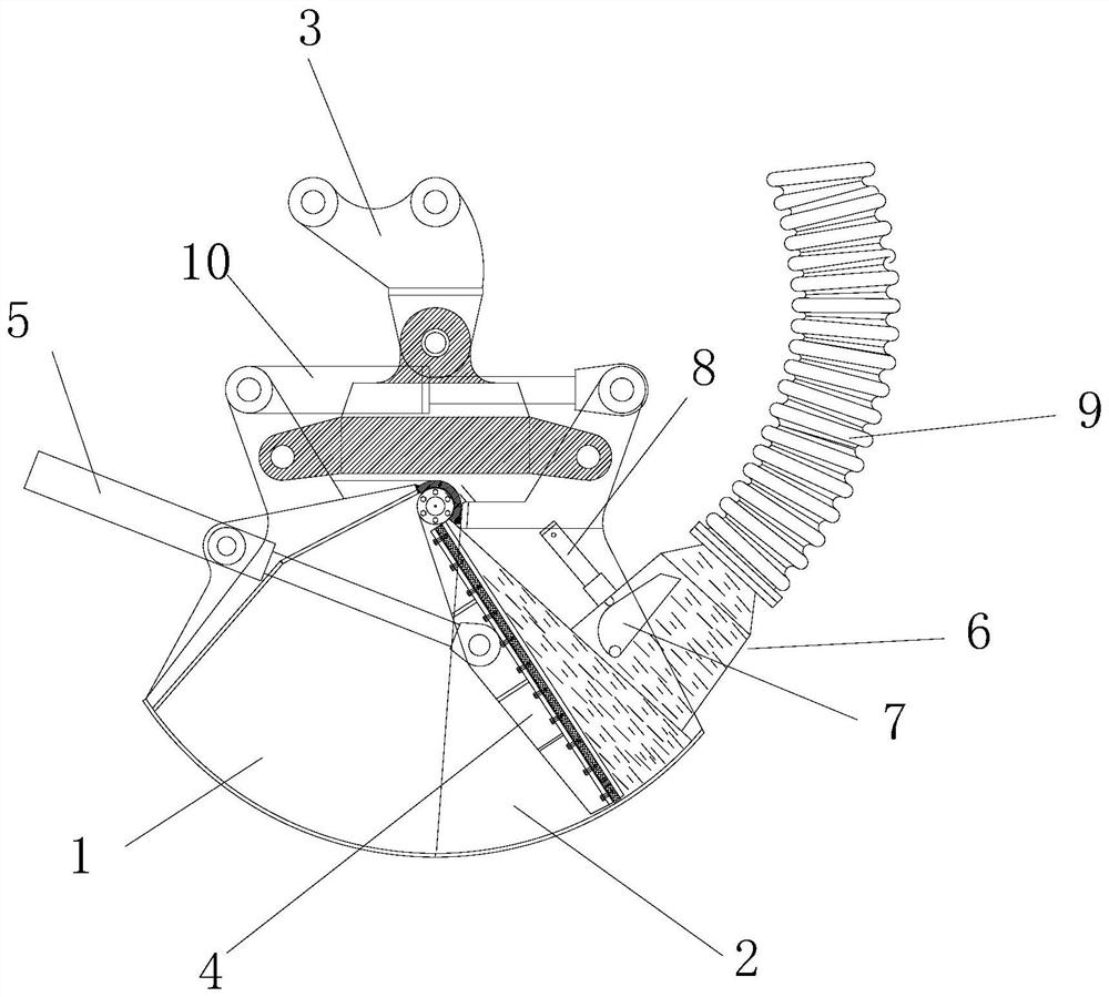 Extrusion conveying type shell grab bucket mechanism