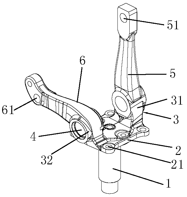 Automobile steering knuckle integrally formed with steering arm and machining technology of such automobile steering knuckle