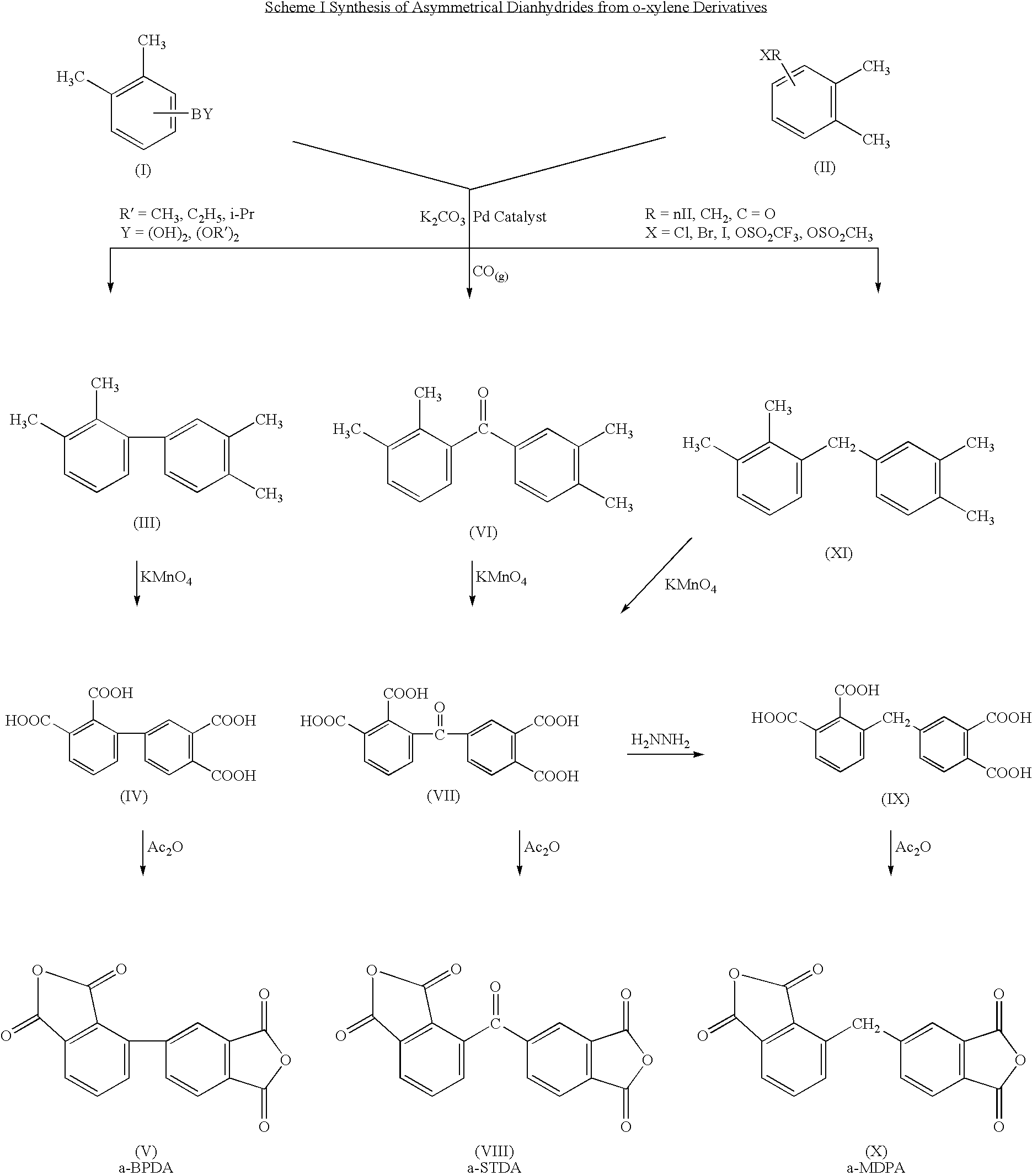 Synthesis of asymmetric tetracarboxylic acids and dianhydrides