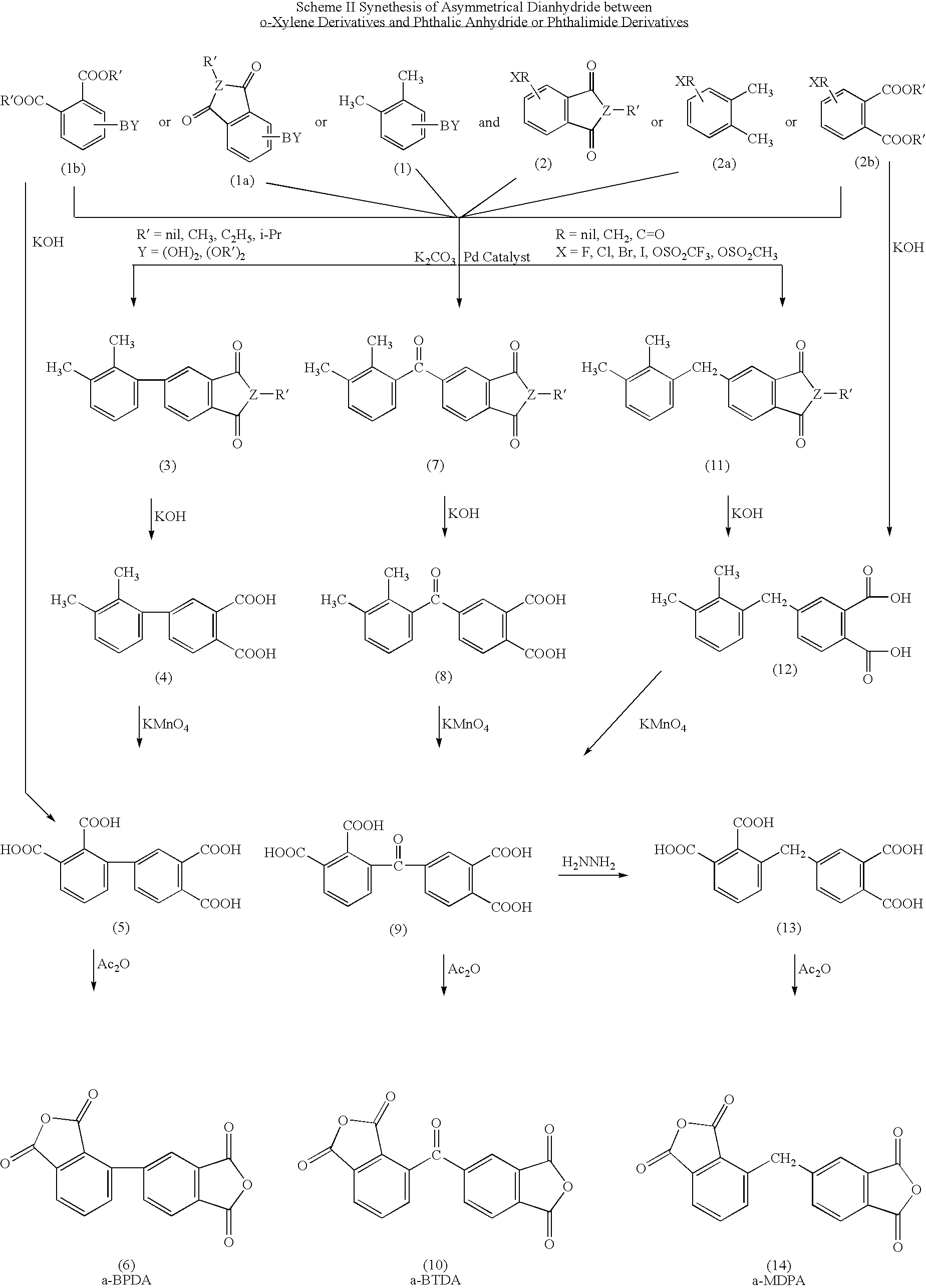 Synthesis of asymmetric tetracarboxylic acids and dianhydrides