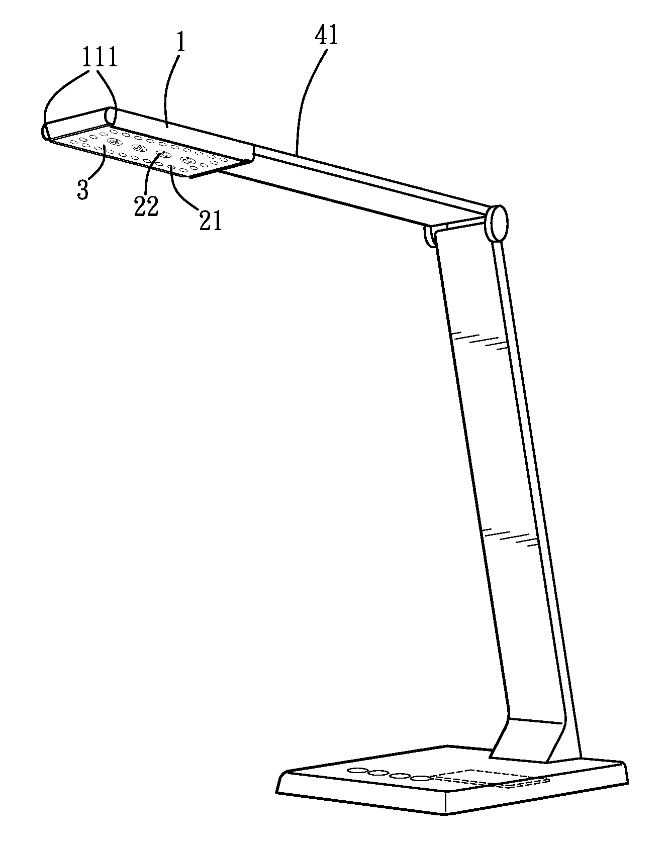 Table lamp with an adjustable projecting area