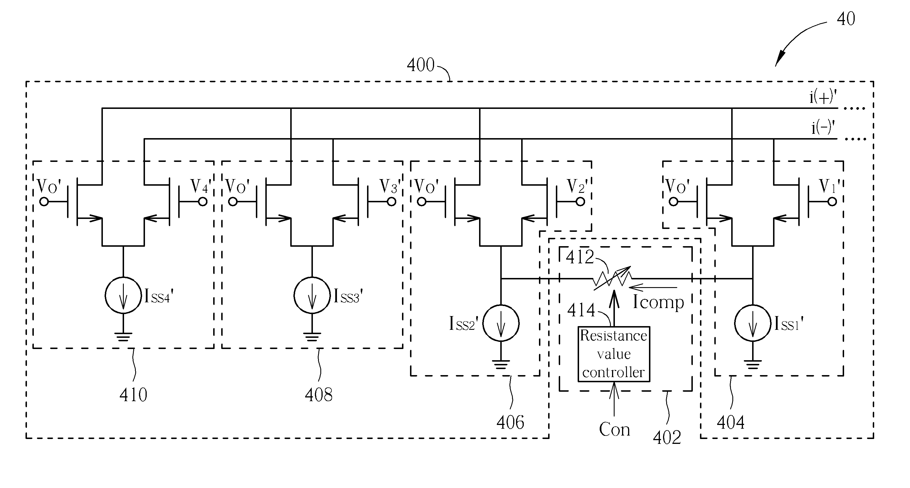 Multi-input differential amplifier with dynamic transconductance compensation
