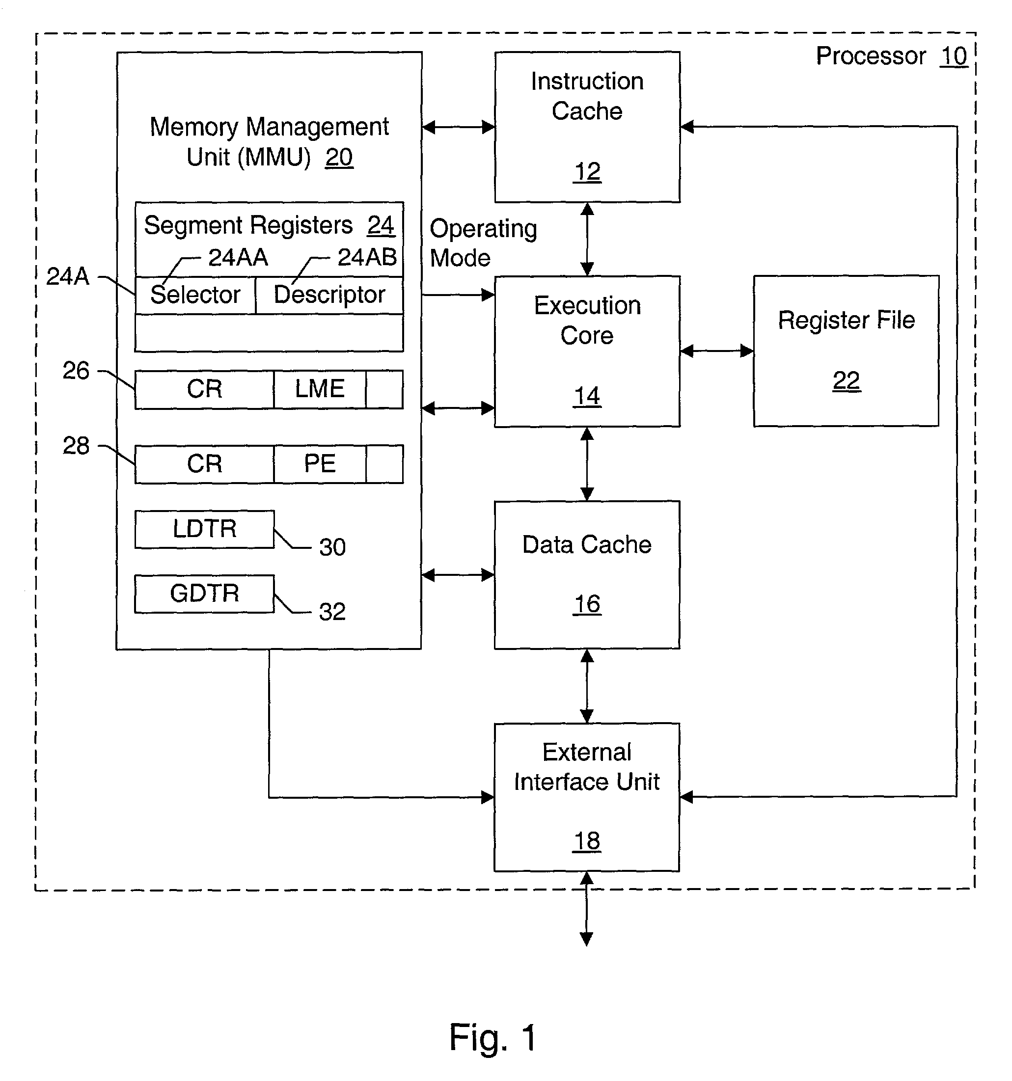 Establishing an operating mode in a processor