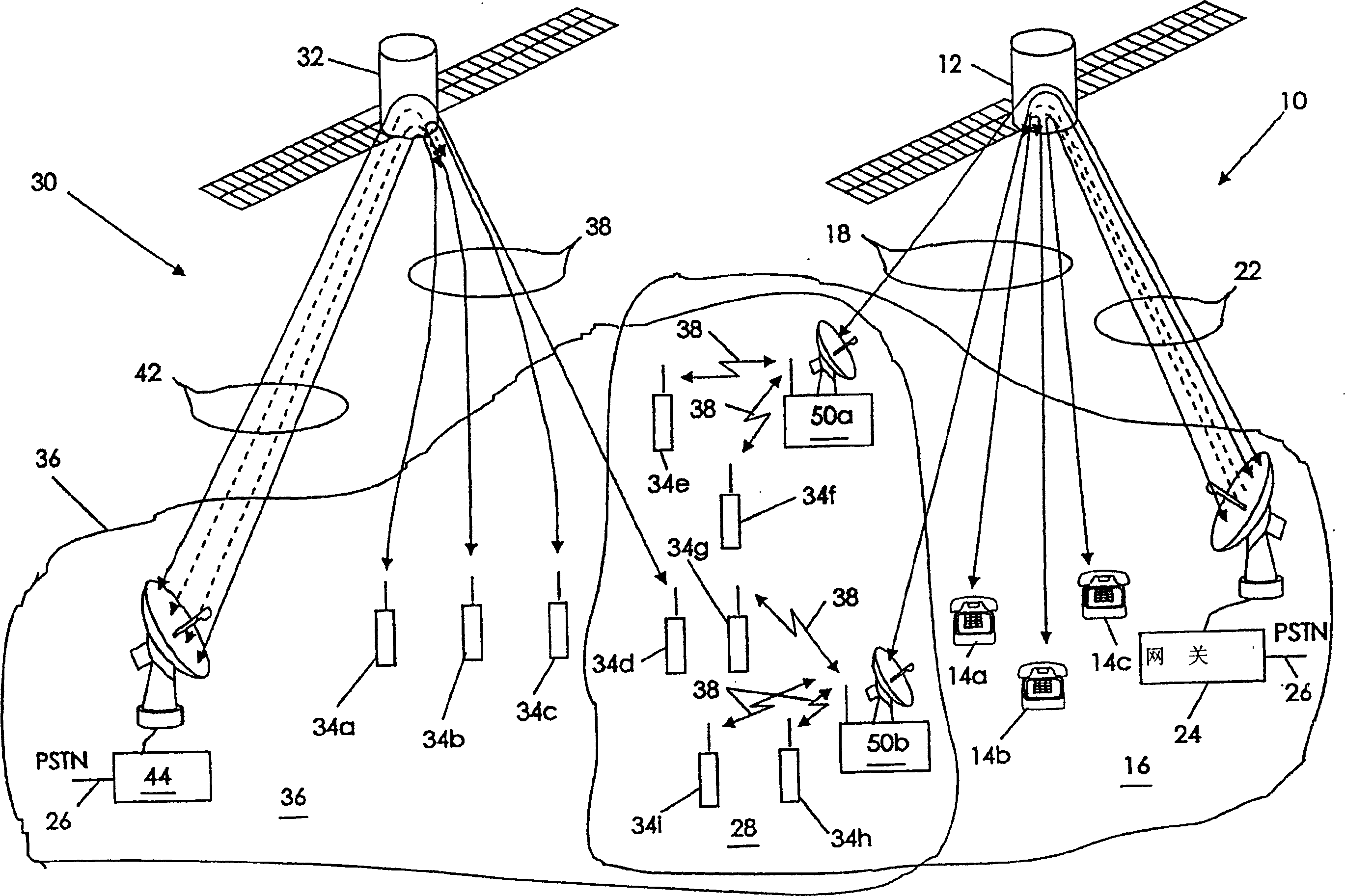 Fixed and mobile satellite radiotelephone system and method with capacity sharping